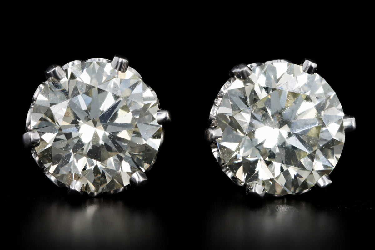 18K White Gold 3.40 Carat Total Weight Round Brilliant Diamond Stud Earrings GIA IGI Certified - Queen May