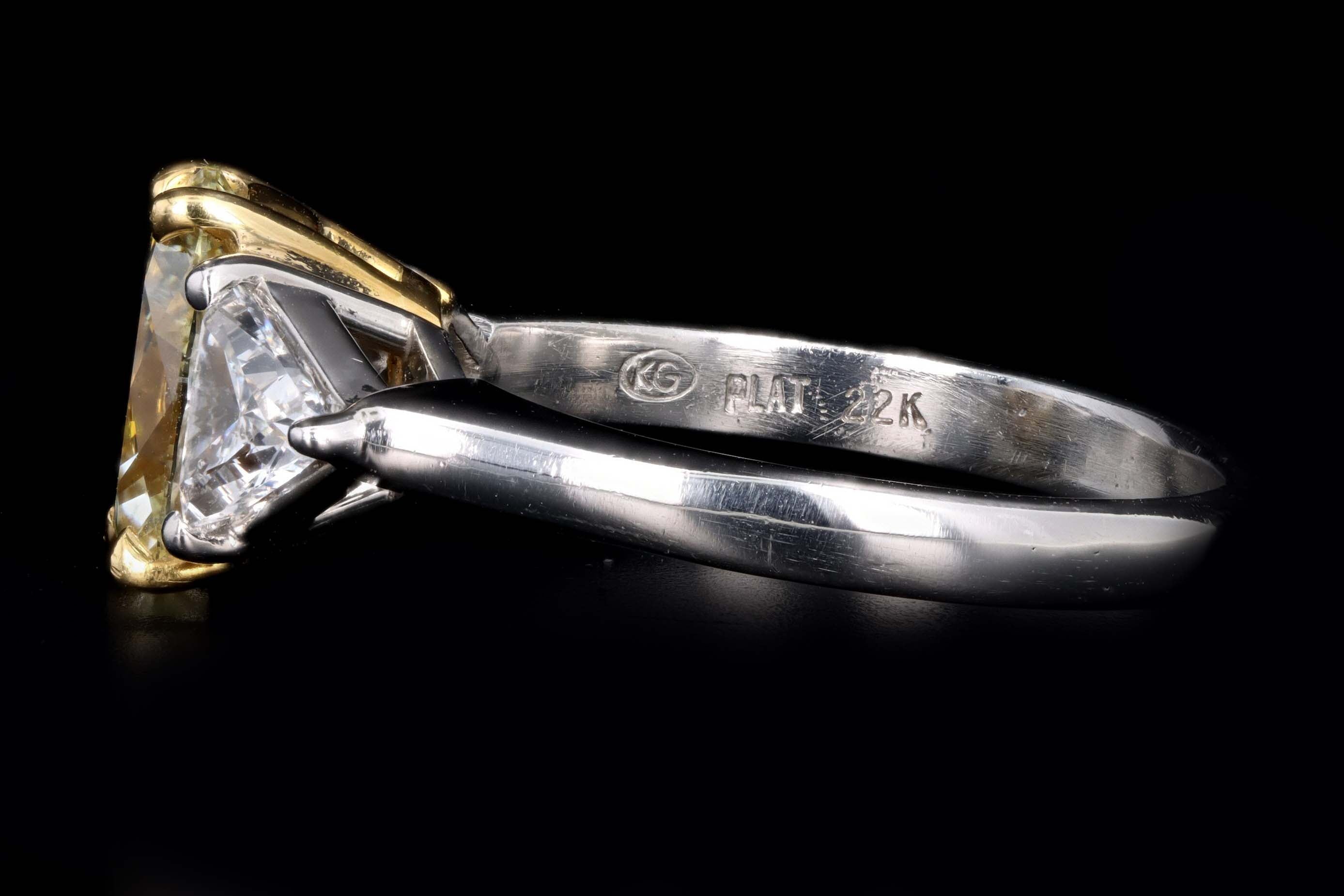 Platinum and 22K Yellow Gold 1.76 Carat Oval Cut Fancy Yellow Diamond Engagement Ring - Queen May