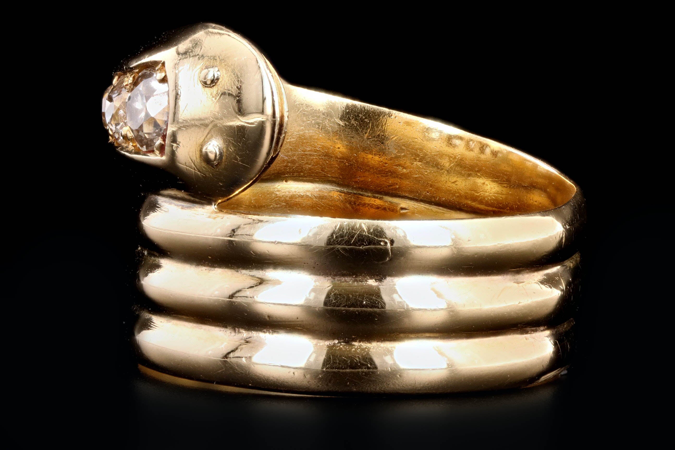 Victorian 18K Yellow Gold Old European Cut Diamond Snake Ring - Queen May