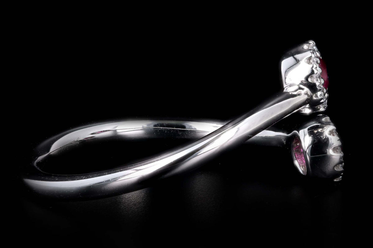 14K White Gold Ruby & Diamond Bypass Ring - Queen May