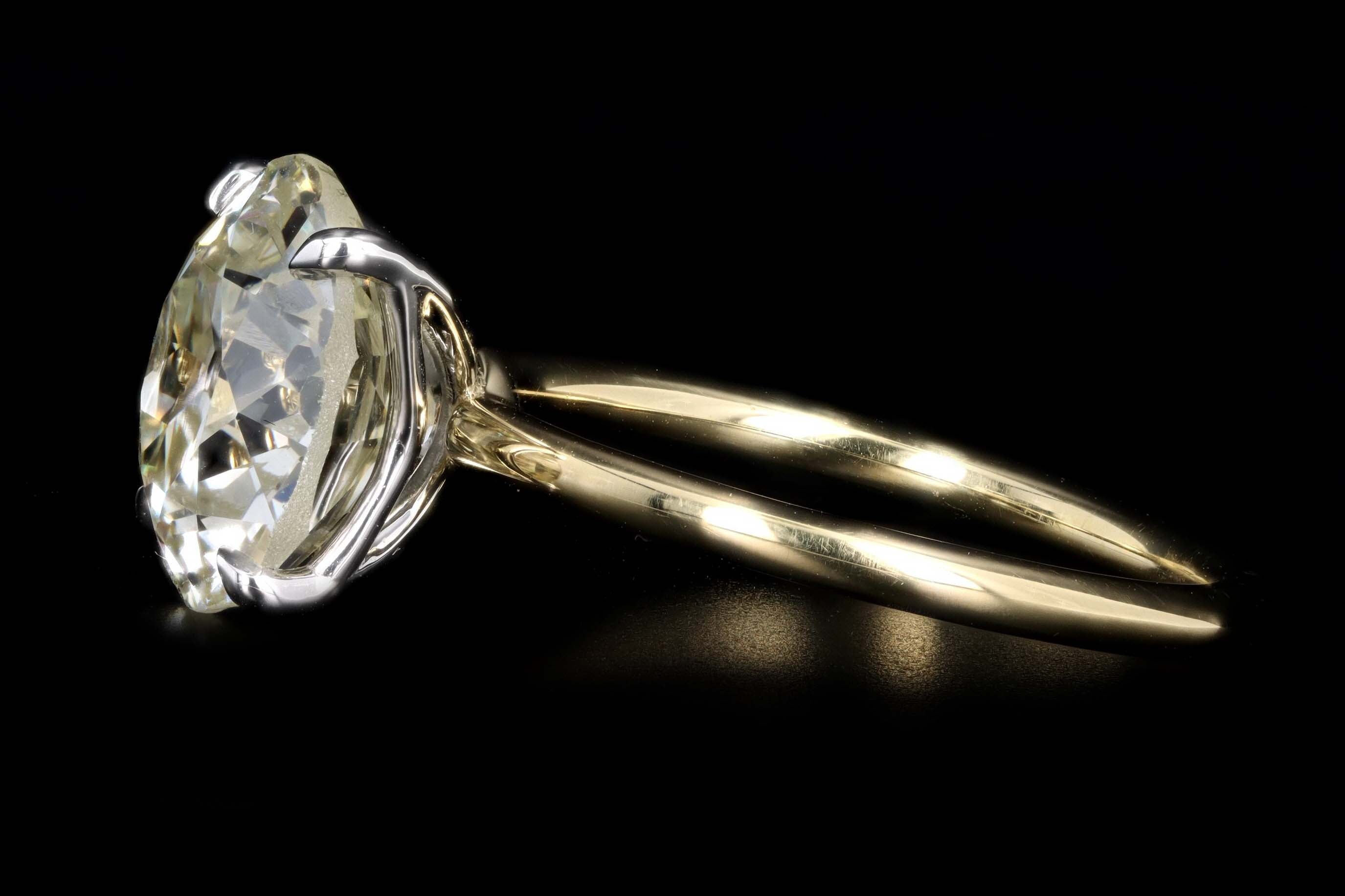 18K Yellow Gold & Platinum 4.51 Carat Old European Cut Diamond Solitaire Engagement Ring - Queen May