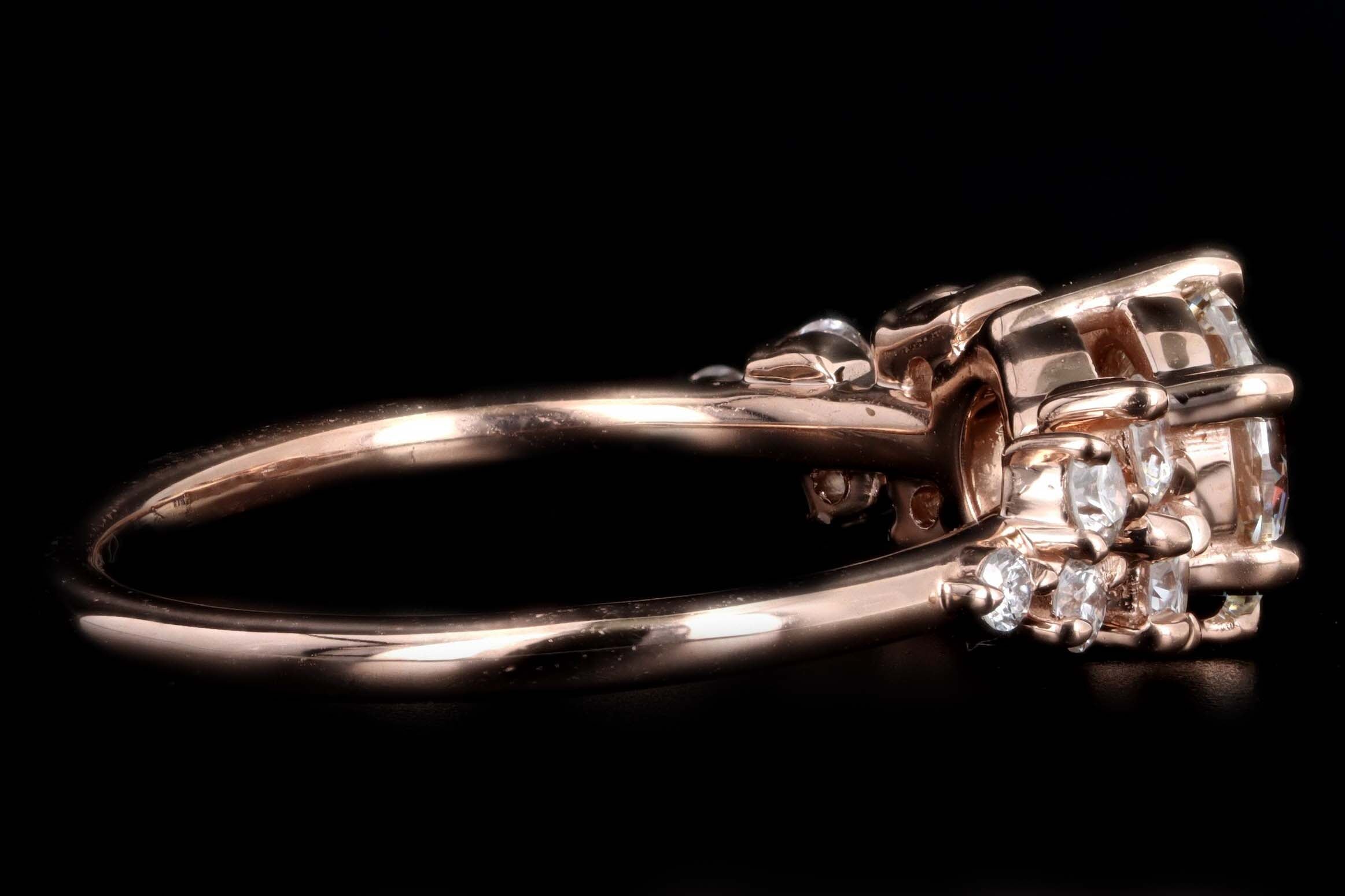 14K Rose Gold 1.00 Carat Round Brilliant Cut Diamond Floral Engagement Ring GIA Certified - Queen May