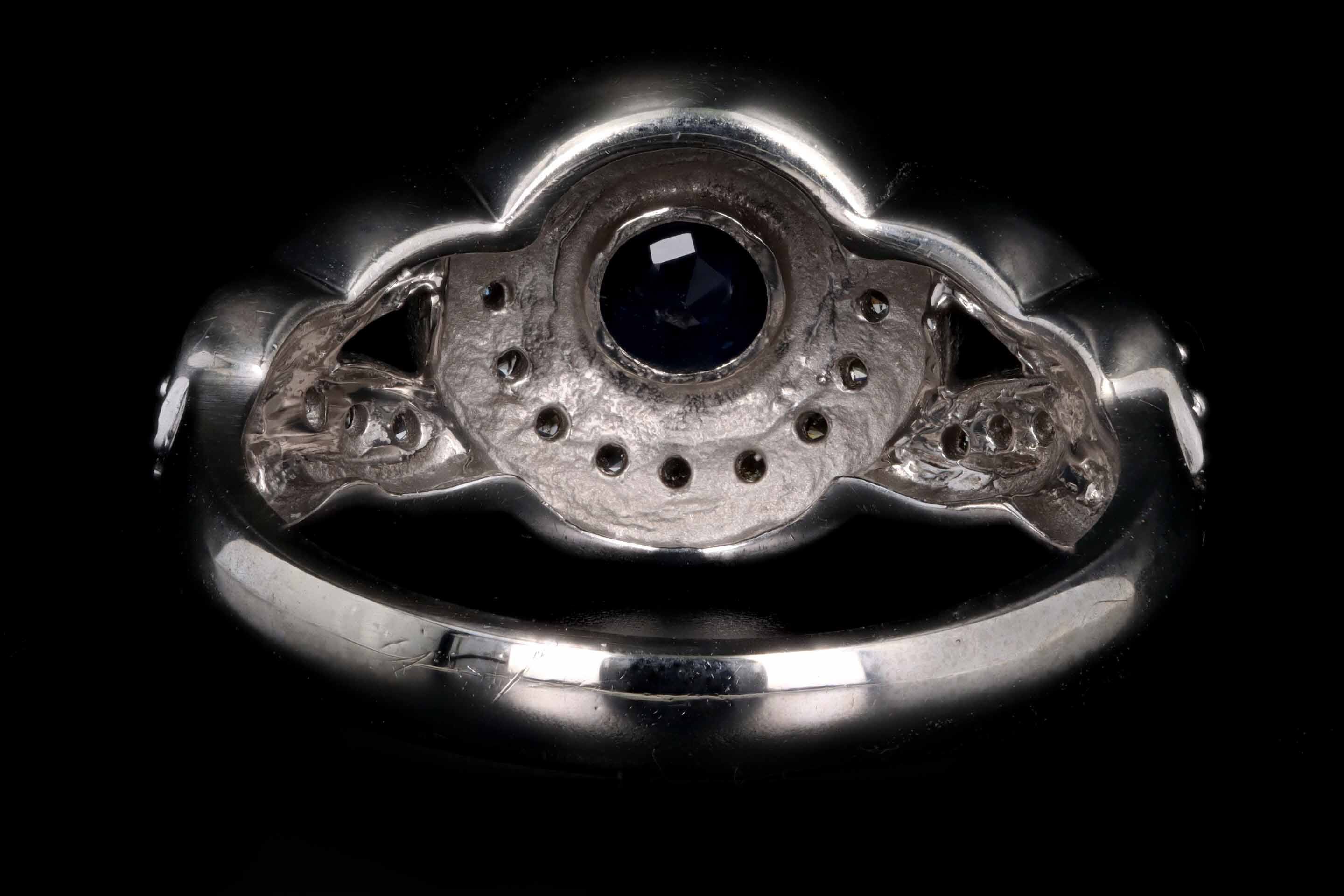 14K White Gold .50 Carat Round Natural Sapphire & Diamond Halo Ring - Queen May