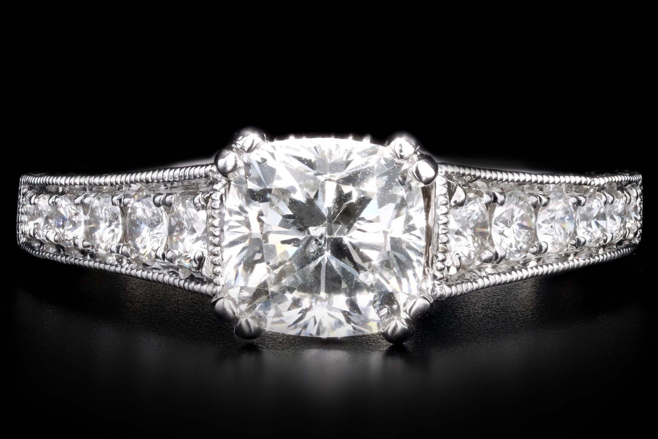 14K White Gold 1.66 Carat Cushion Cut Diamond Engagement Ring GIA Certified - Queen May