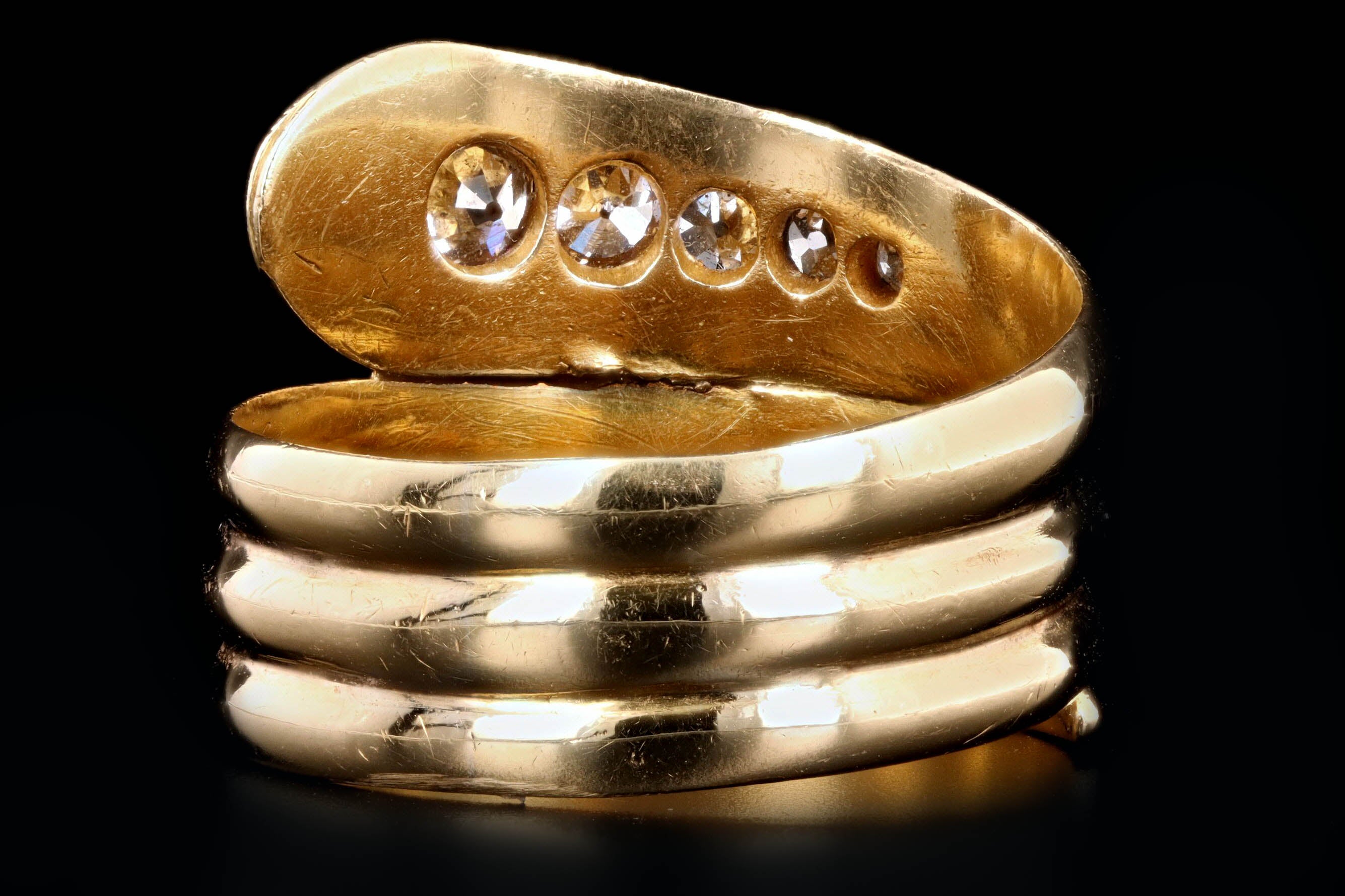 Victorian 18K Yellow Gold Old European Cut Diamond Snake Ring - Queen May