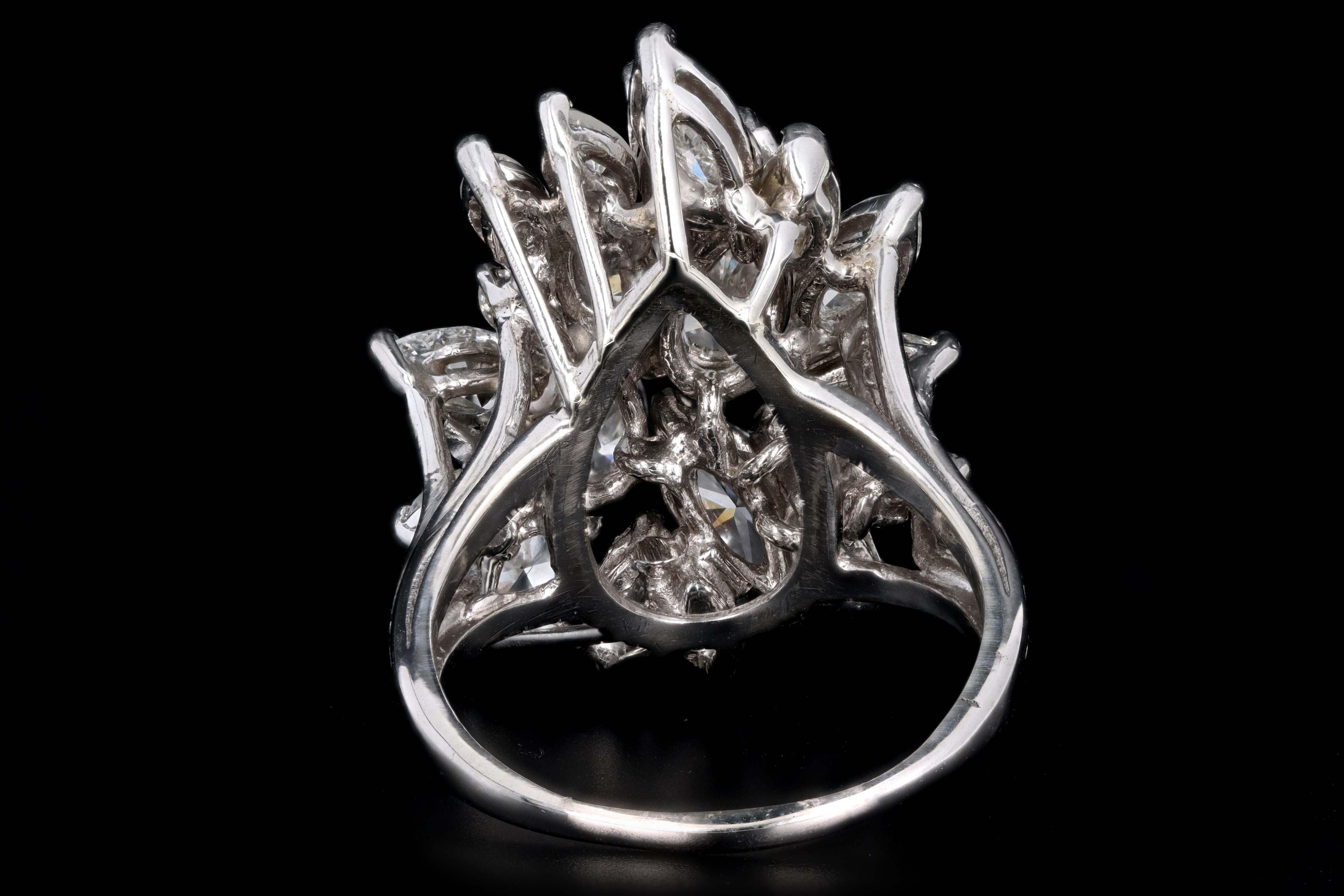 Retro 14K White Gold 6.0 Carat Total Weight Pear Cut Diamond Cluster Ring - Queen May