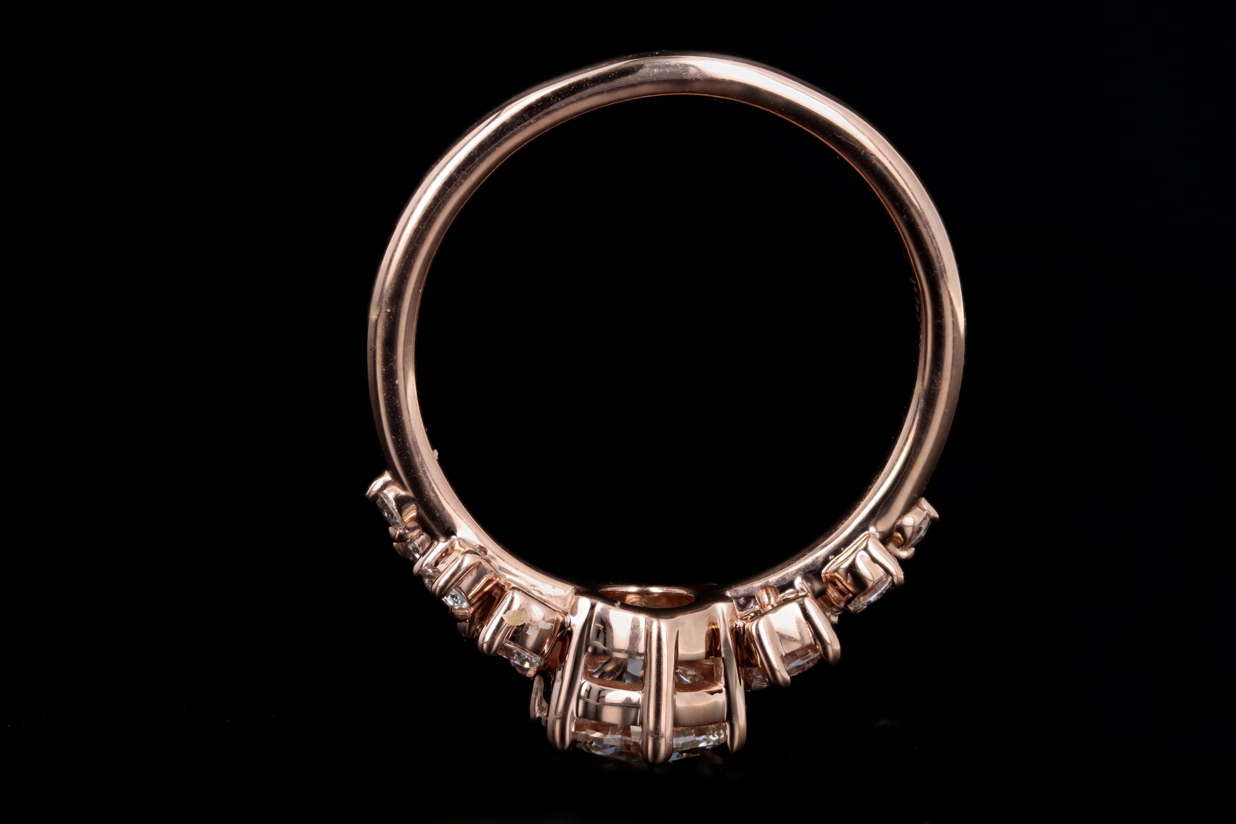 14K Rose Gold 1.00 Carat Round Brilliant Cut Diamond Floral Engagement Ring GIA Certified - Queen May