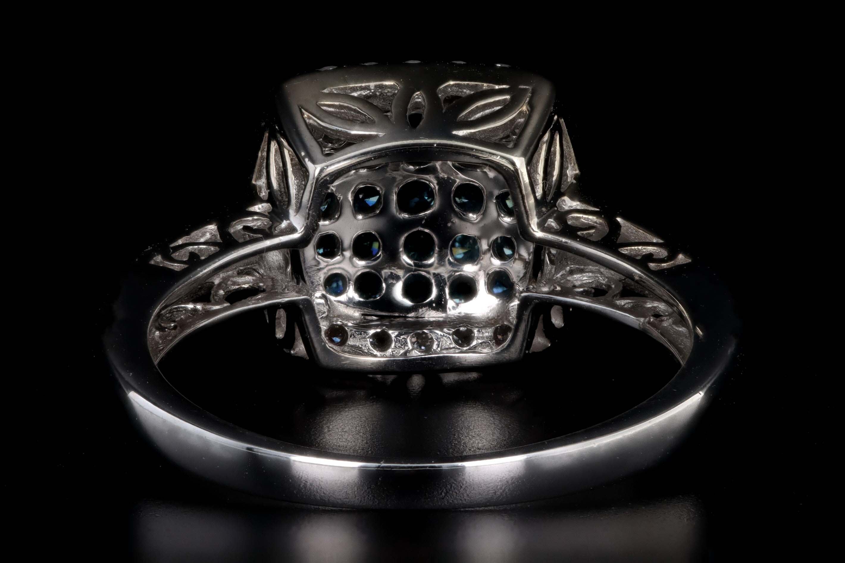 14K White Gold .50 Carat Total Weight Irradiated Blue Round Diamond Cluster Ring - Queen May