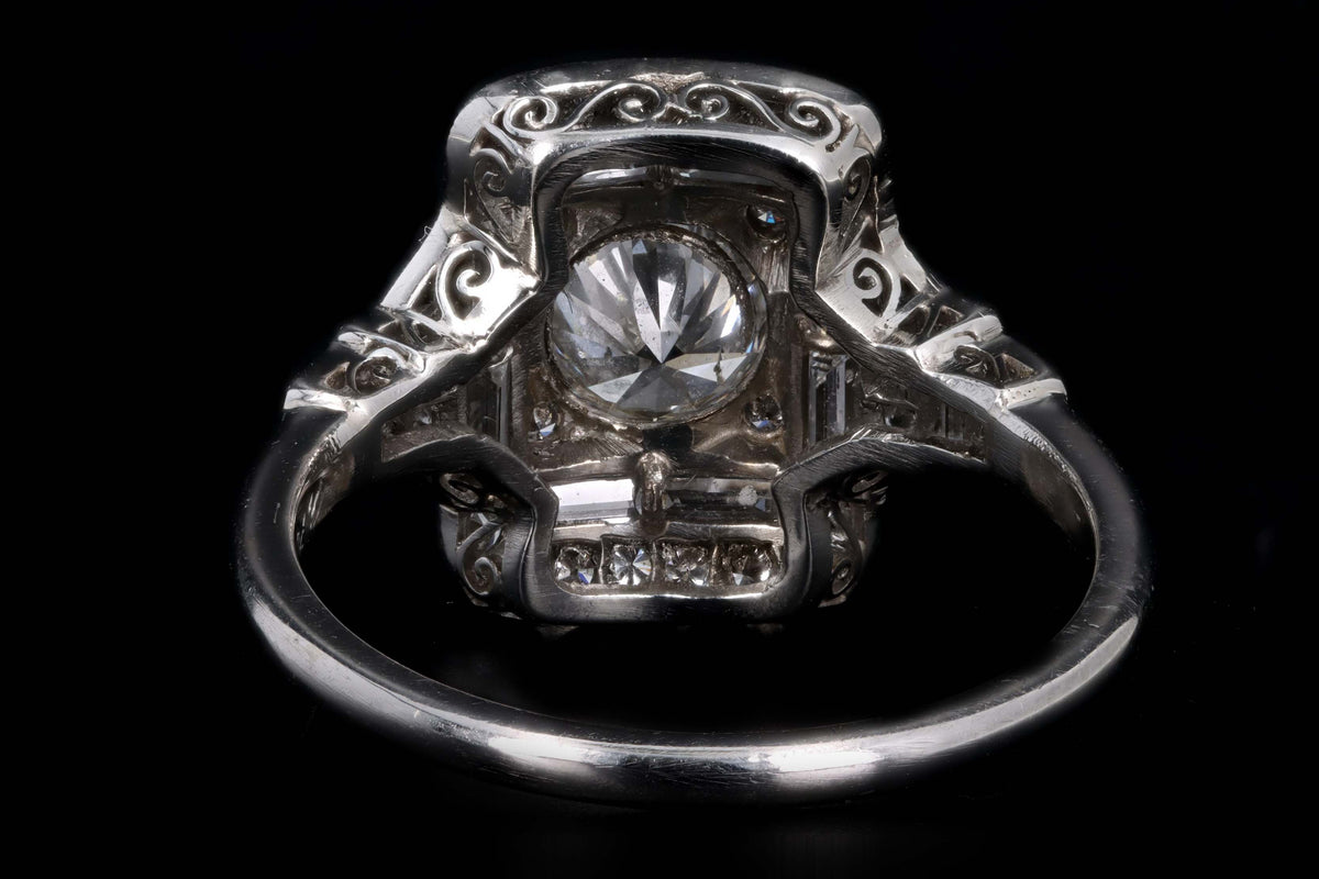 Art Deco Inspired Platinum 1.20 Carat Total Weight Round & Baguette Cut Diamond Ring - Queen May