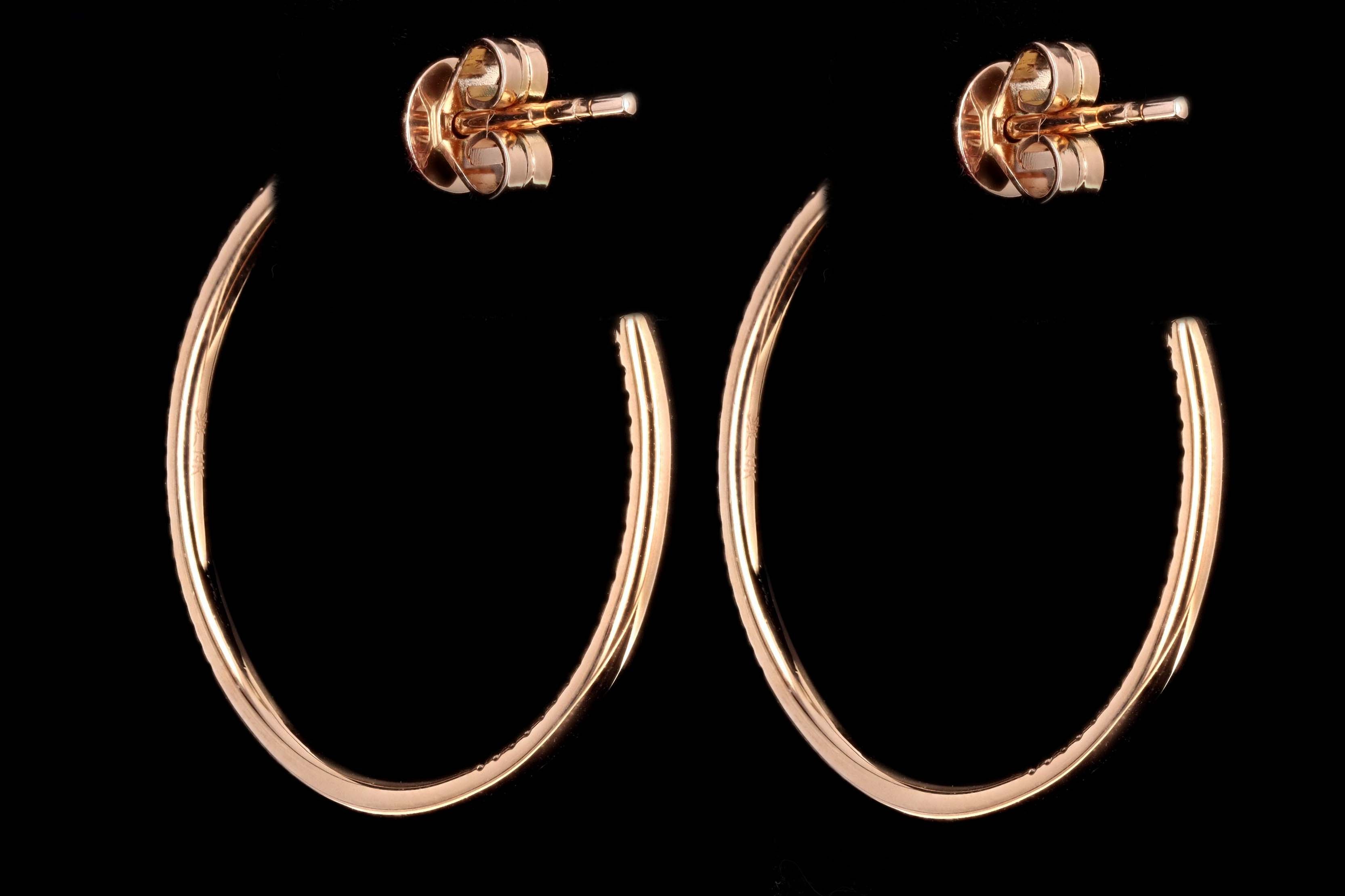 14K Rose Gold .19 Carat Total Weight Diamond Inside Out Hoop Earrings - Queen May