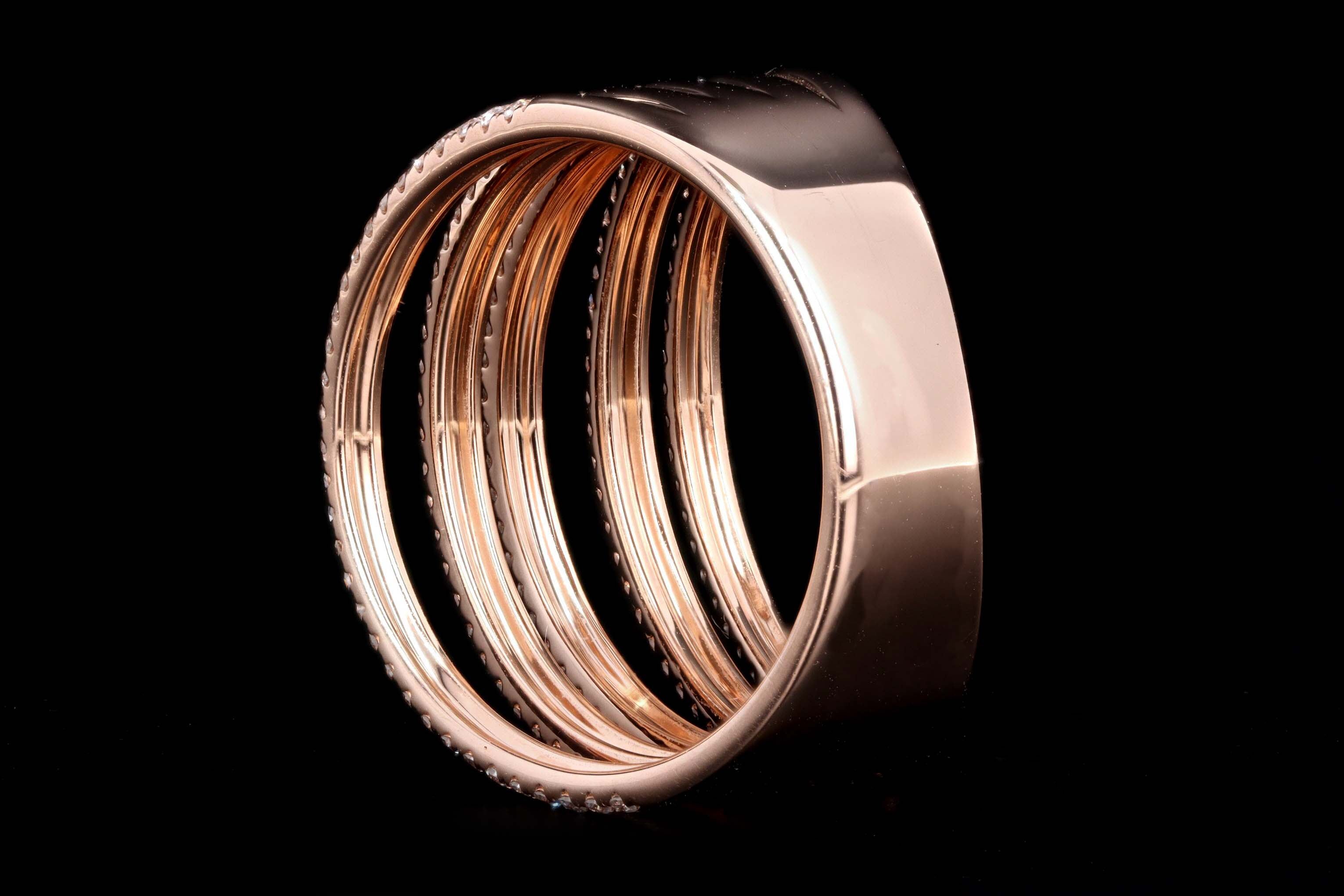 14K Rose Gold Wide Diamond Pave Ring - Queen May