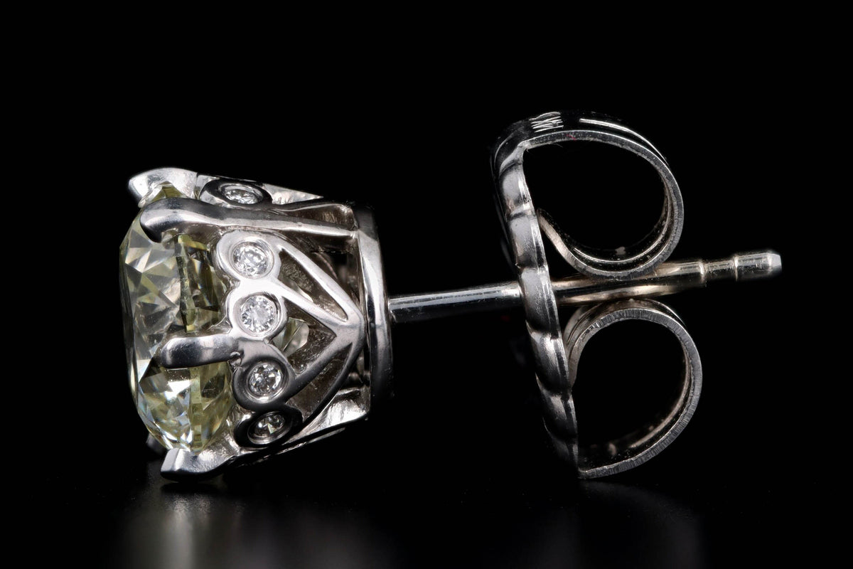 18K White Gold 3.40 Carat Total Weight Round Brilliant Diamond Stud Earrings GIA IGI Certified - Queen May