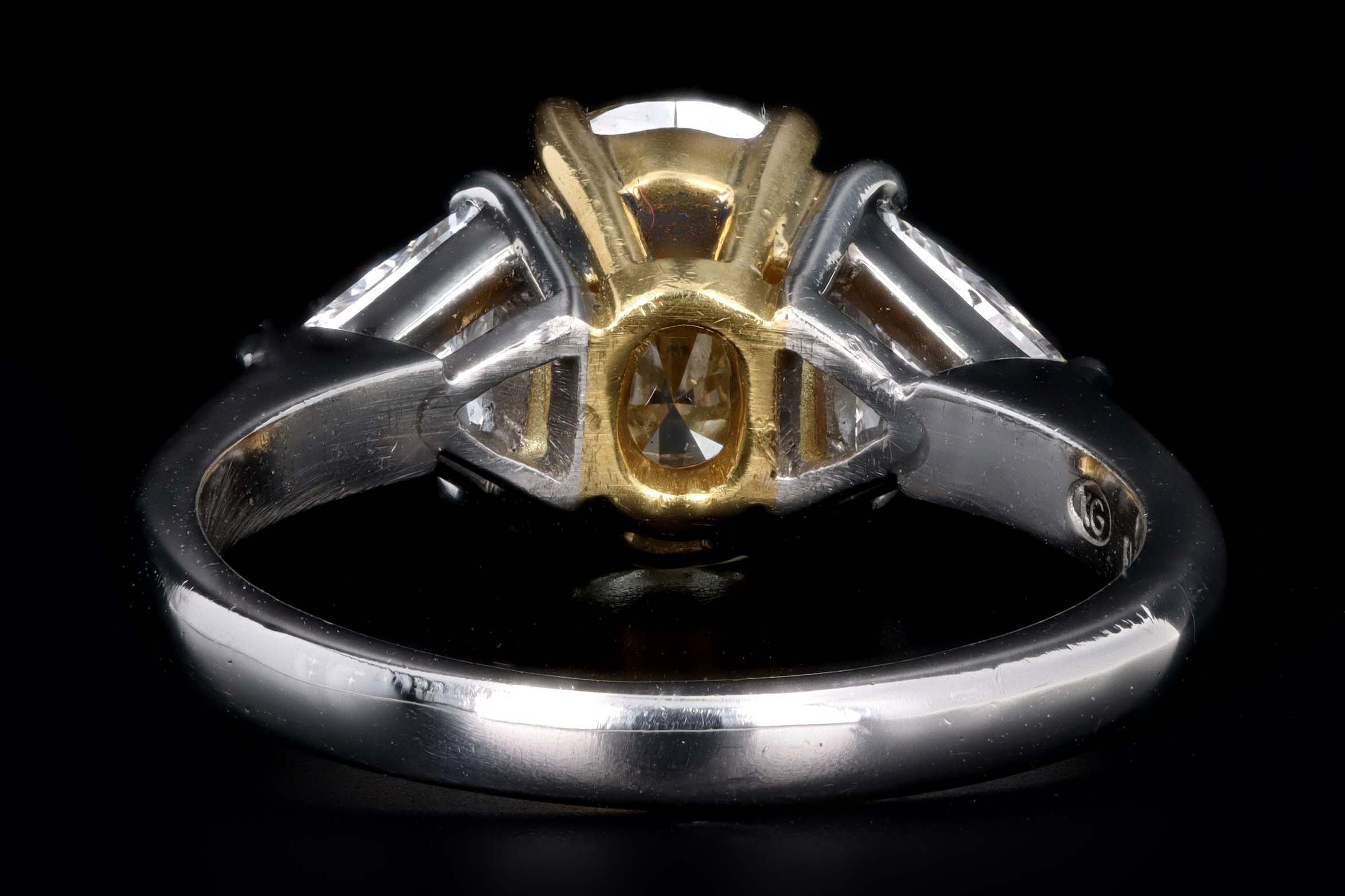 Platinum and 22K Yellow Gold 1.76 Carat Oval Cut Fancy Yellow Diamond Engagement Ring - Queen May