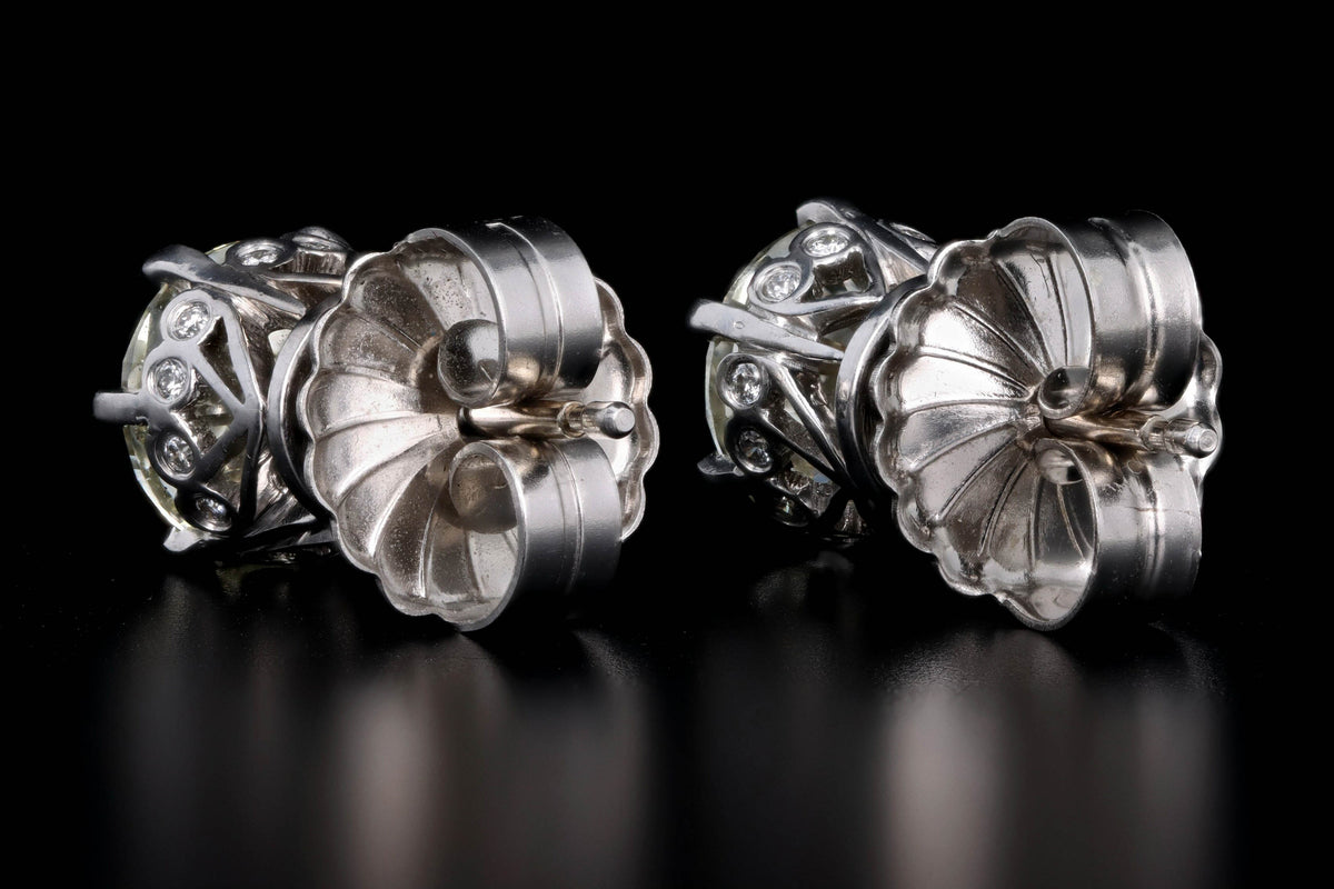 18K White Gold 3.40 Carat Total Weight Round Brilliant Diamond Stud Earrings GIA IGI Certified - Queen May