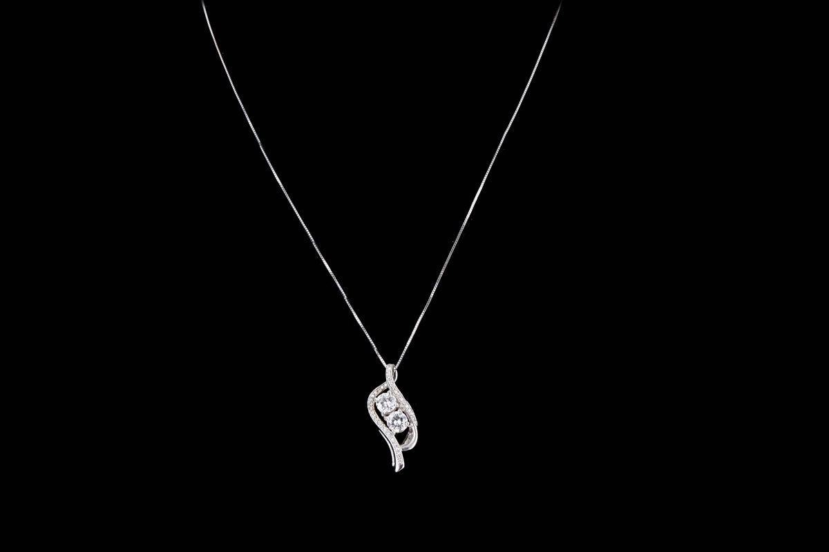 14K White Gold 1.0 Carat Total Weight Diamond Swirl Pendant Necklace - Queen May