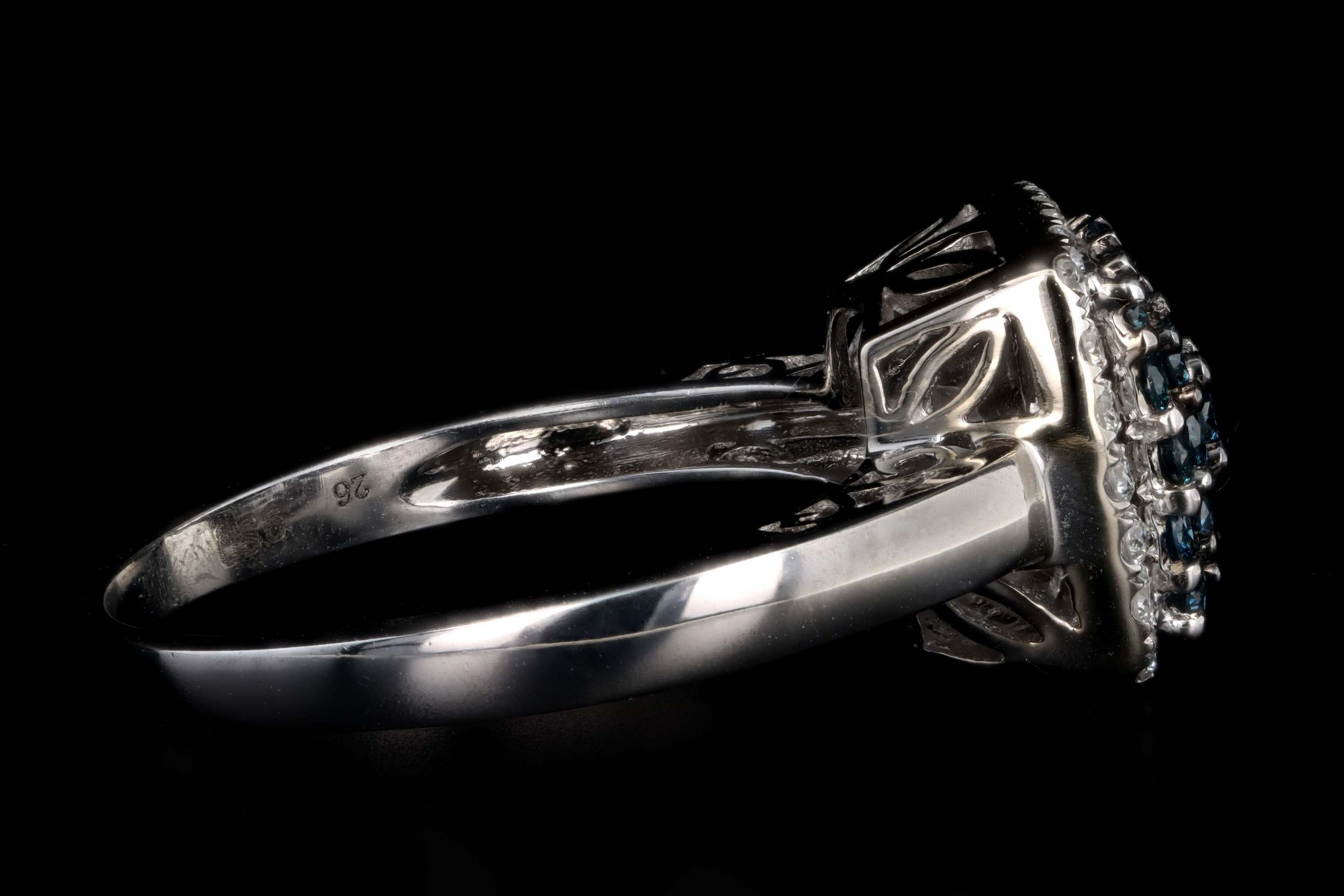 14K White Gold .50 Carat Total Weight Irradiated Blue Round Diamond Cluster Ring - Queen May