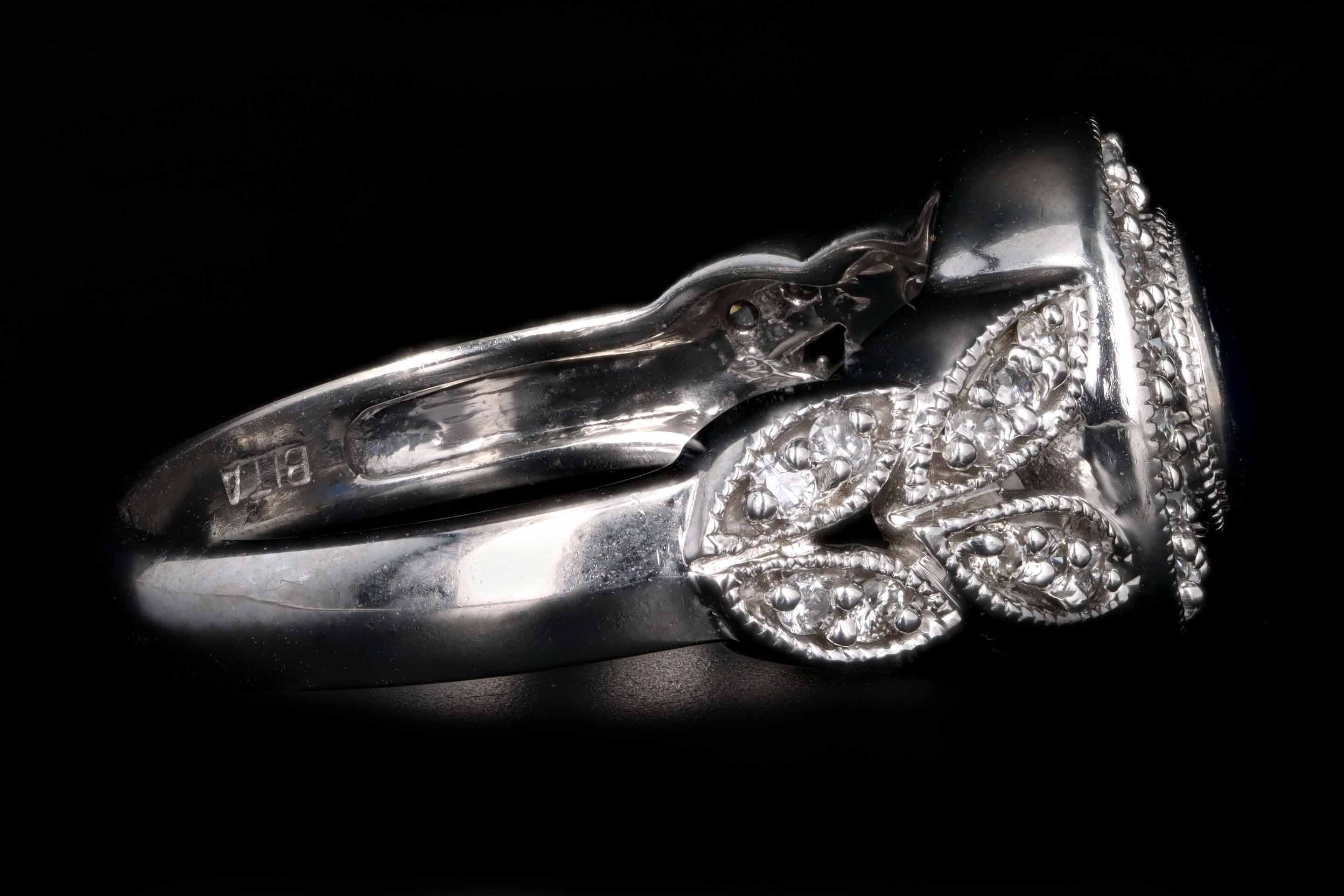 14K White Gold .50 Carat Round Natural Sapphire & Diamond Halo Ring - Queen May