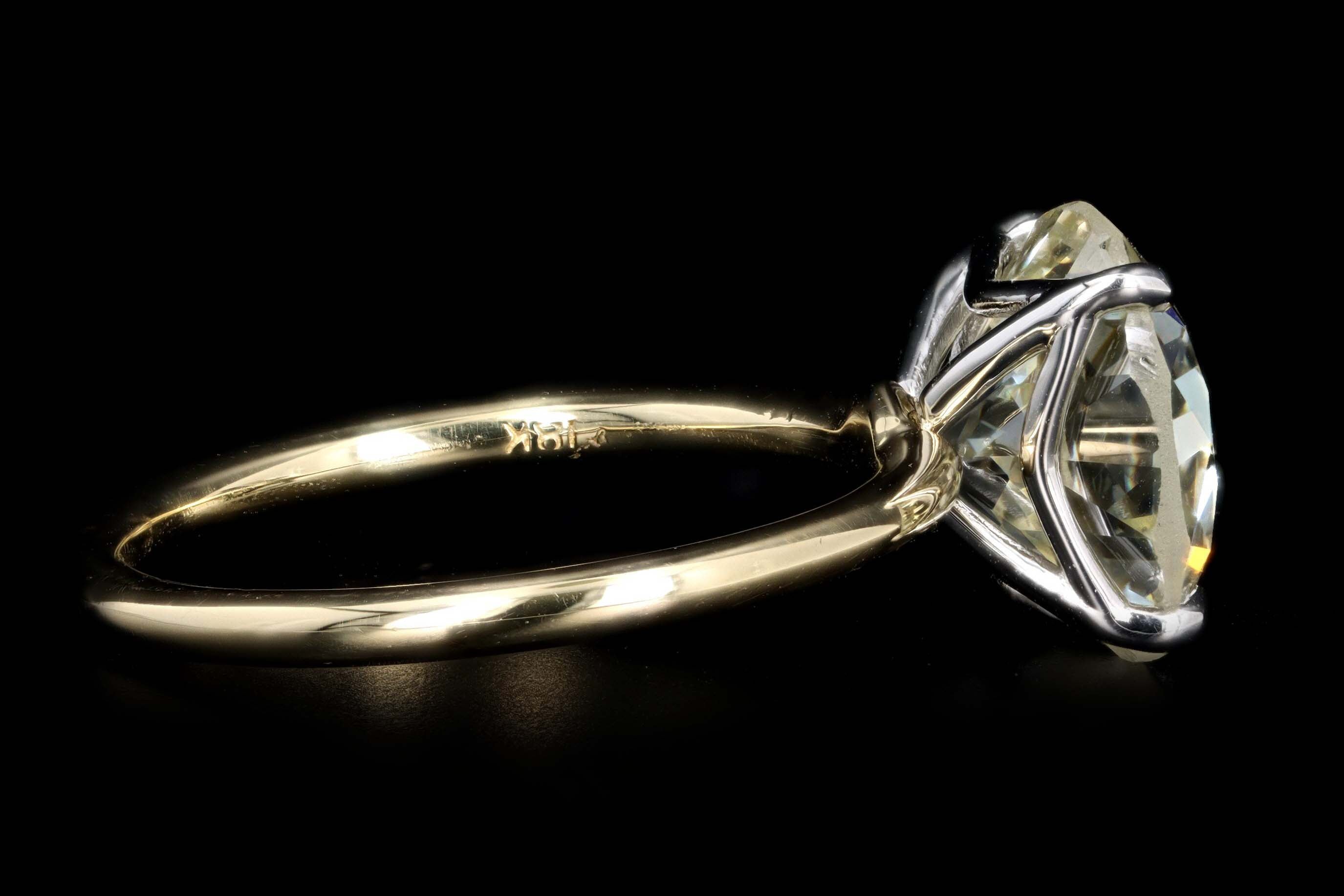 18K Yellow Gold & Platinum 4.51 Carat Old European Cut Diamond Solitaire Engagement Ring - Queen May