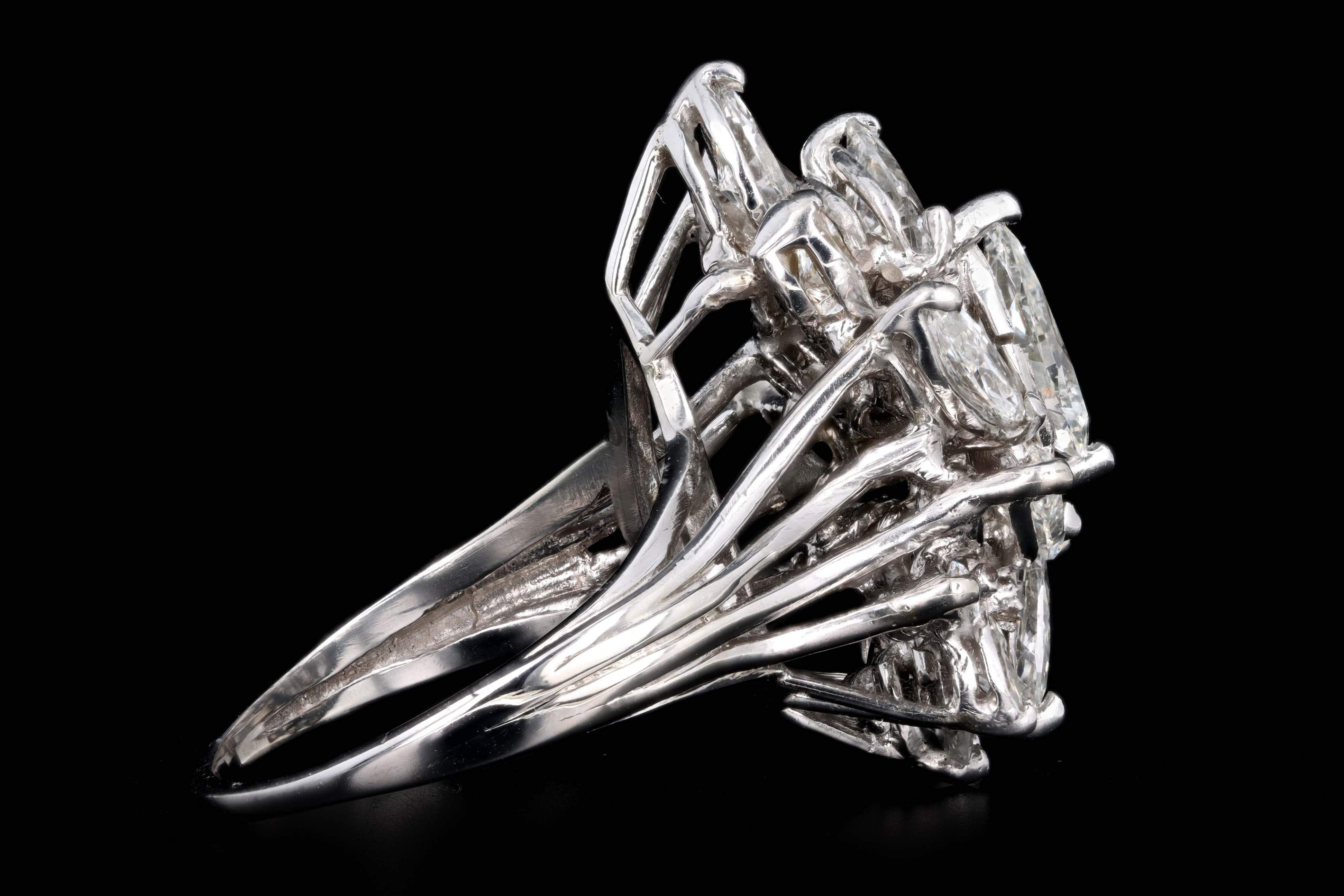 Retro 14K White Gold 6.0 Carat Total Weight Pear Cut Diamond Cluster Ring - Queen May