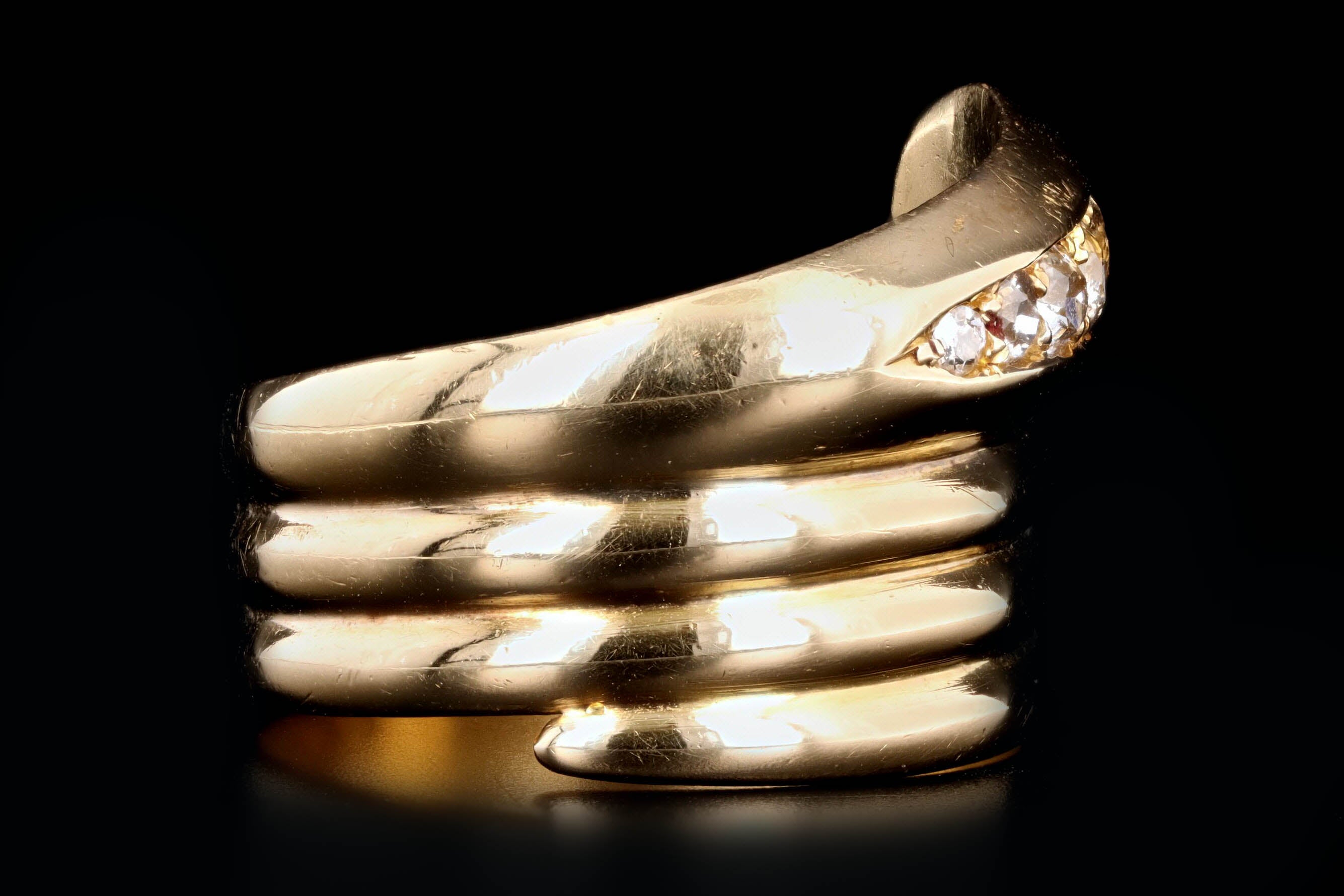 Victorian 18K Yellow Gold Old European Cut Diamond Snake Ring - Queen May