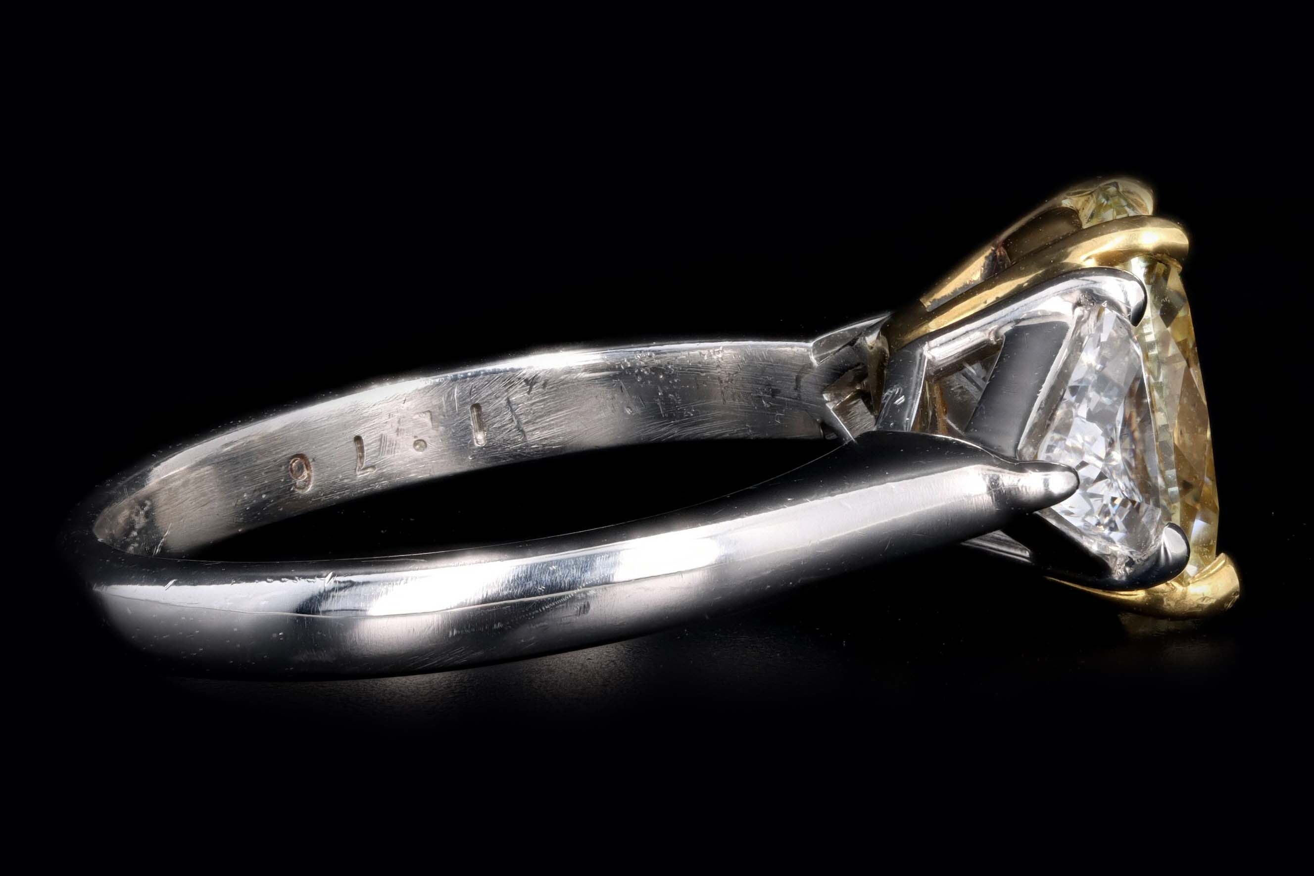 Platinum and 22K Yellow Gold 1.76 Carat Oval Cut Fancy Yellow Diamond Engagement Ring - Queen May