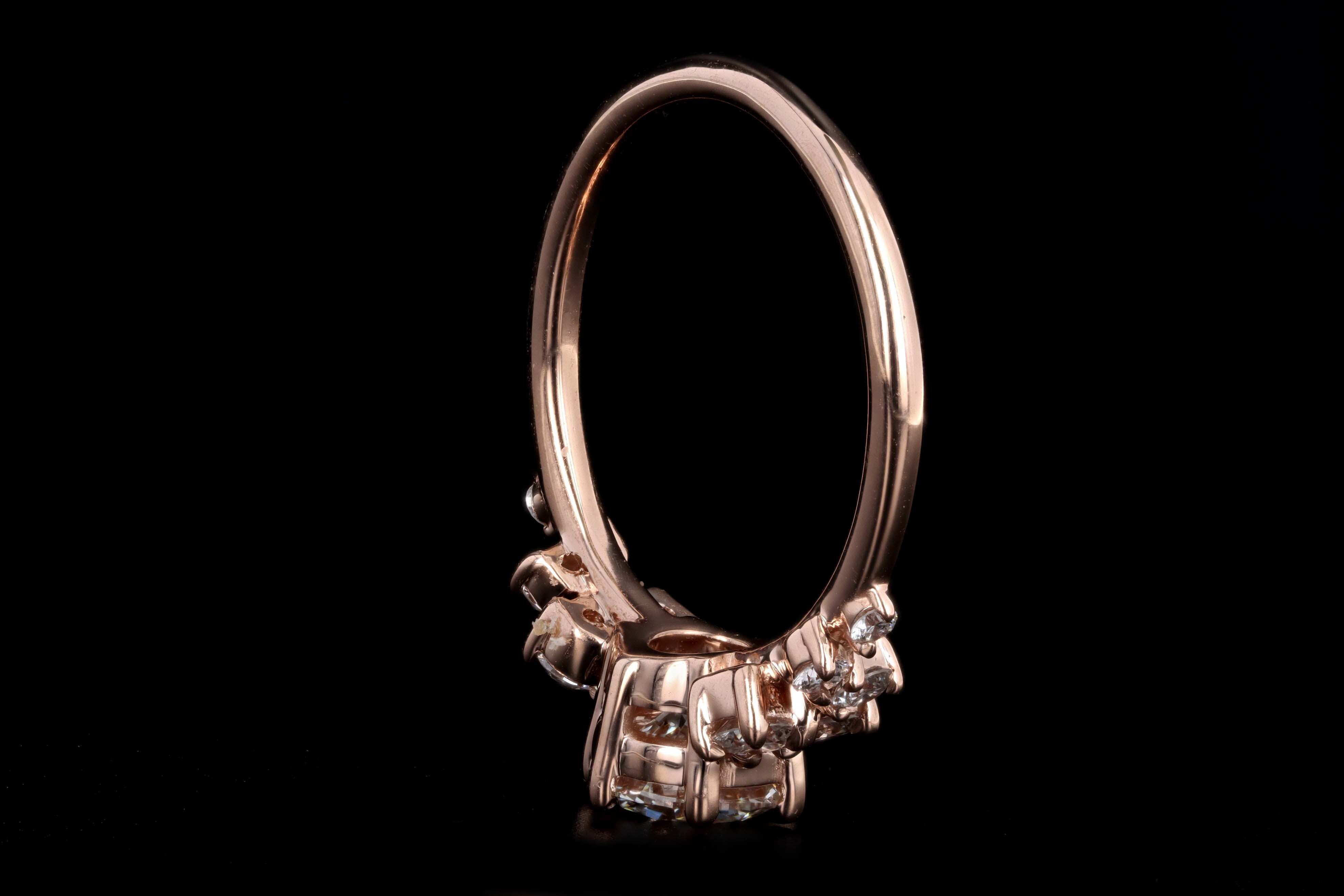 14K Rose Gold 1.00 Carat Round Brilliant Cut Diamond Floral Engagement Ring GIA Certified - Queen May