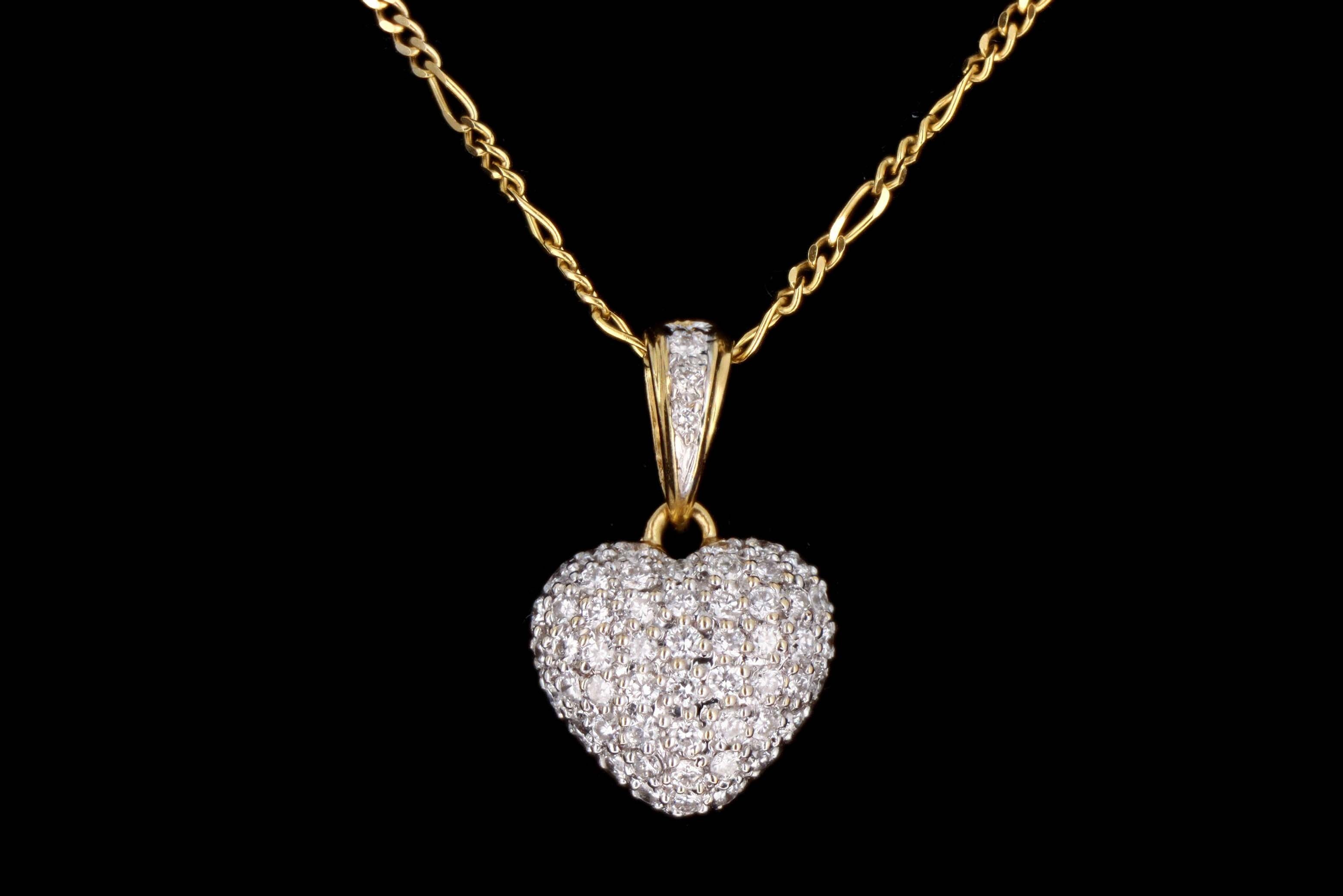 18K Yellow Gold .50 Carat Total Weight Round Diamond Pave Heart Pendant Necklace - Queen May