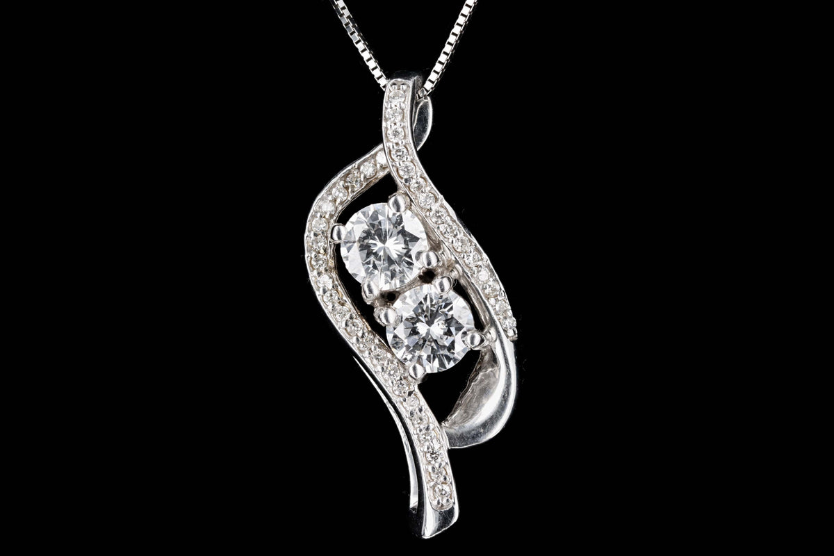14K White Gold 1.0 Carat Total Weight Diamond Swirl Pendant Necklace - Queen May