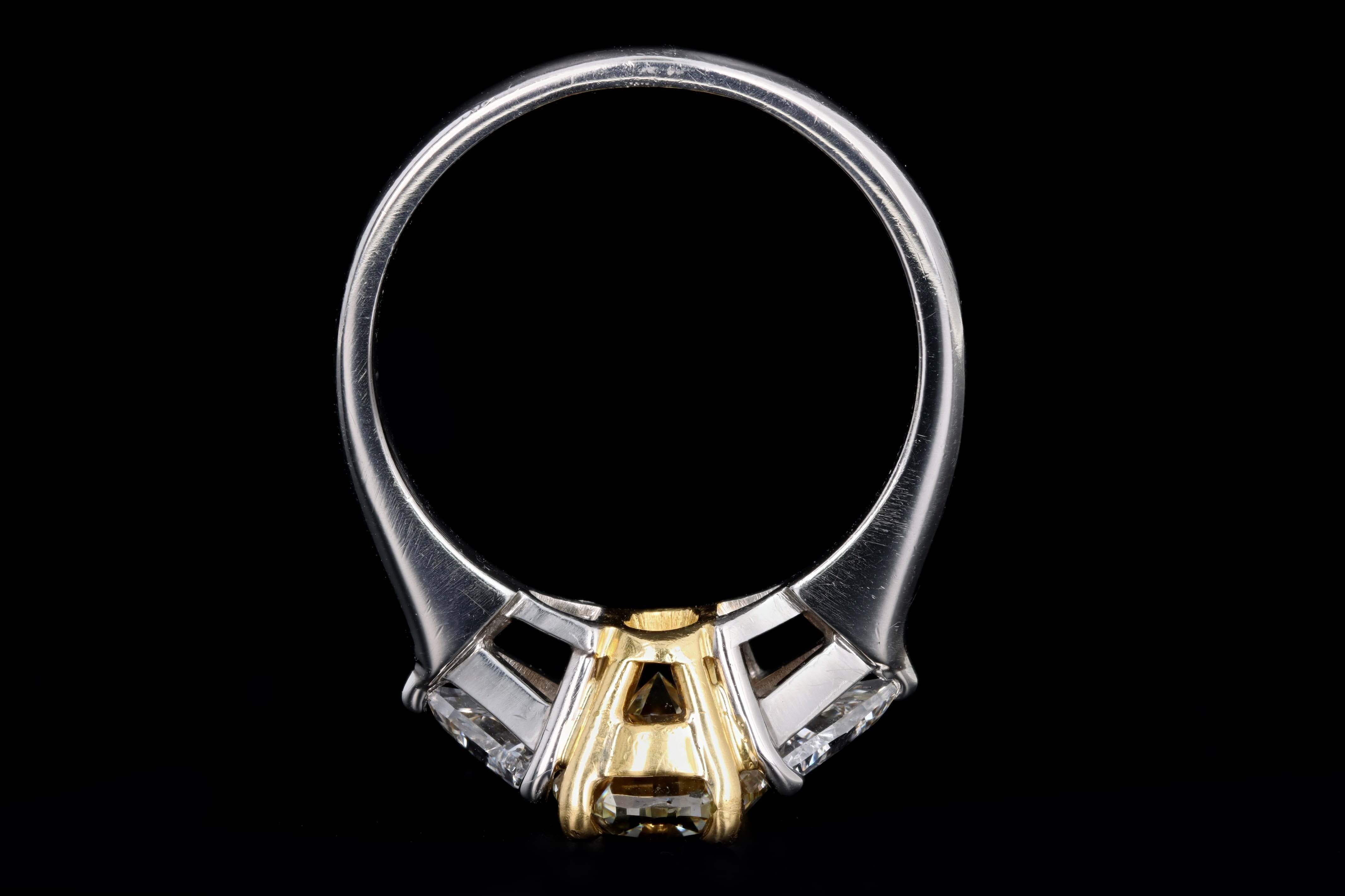 Platinum and 22K Yellow Gold 1.76 Carat Oval Cut Fancy Yellow Diamond Engagement Ring - Queen May