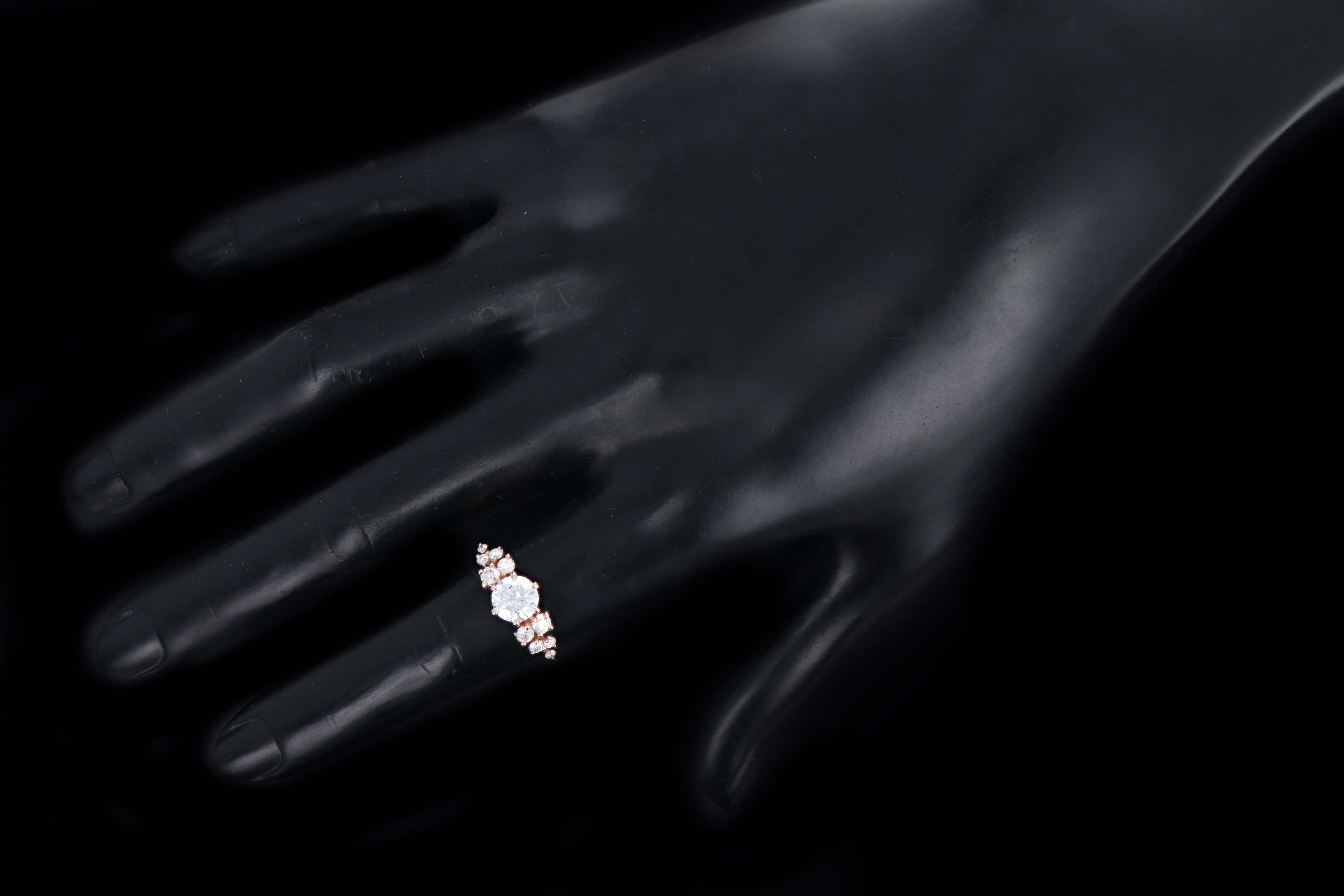 14K Rose Gold 1.00 Carat Round Brilliant Cut Diamond Floral Engagement Ring GIA Certified - Queen May