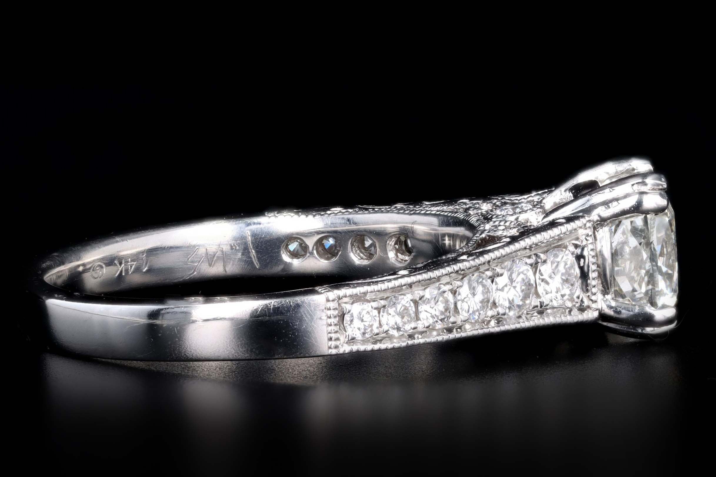 14K White Gold 1.66 Carat Cushion Cut Diamond Engagement Ring GIA Certified - Queen May