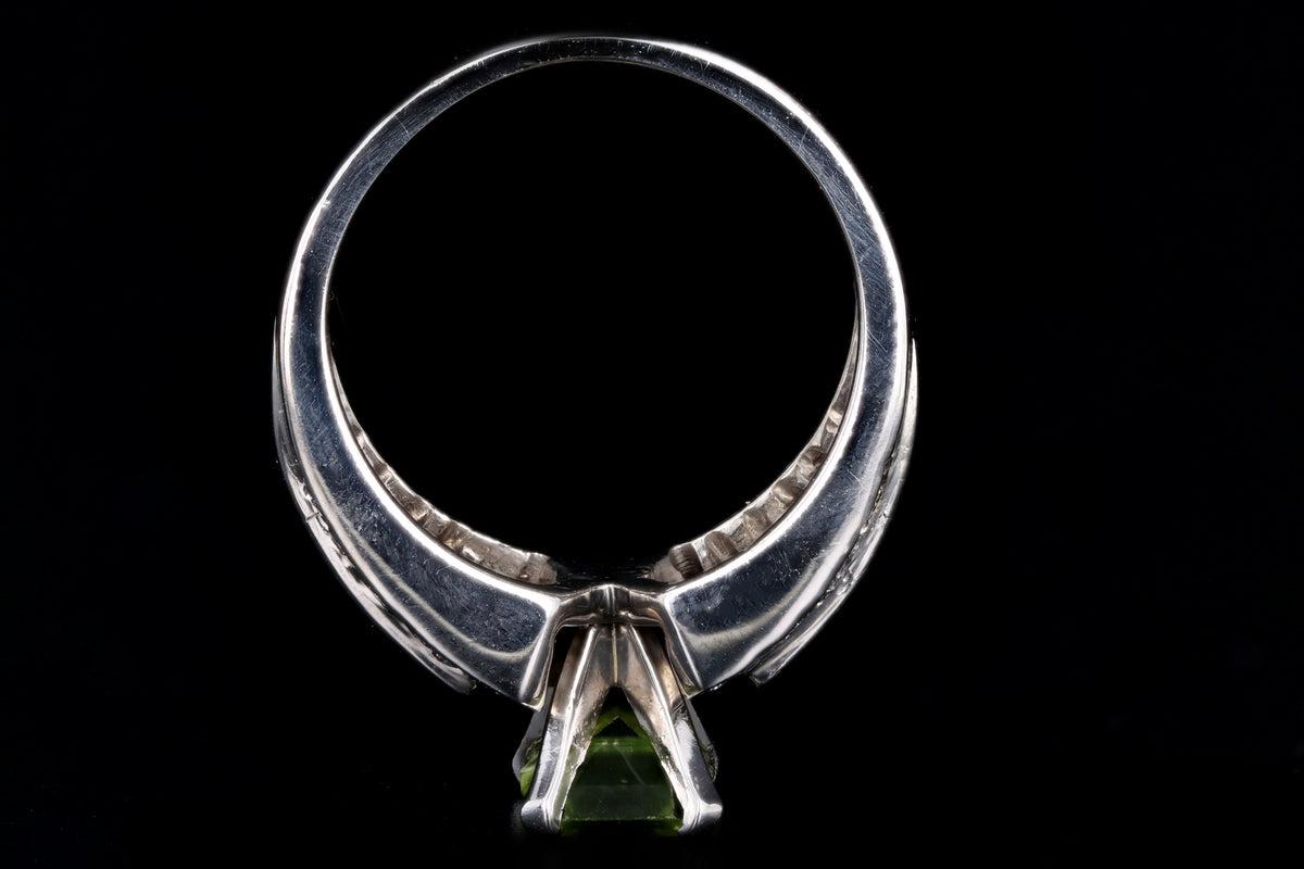 14K White Gold 1.35 Carat Emerald Cut Peridot & Diamond Ring - Queen May