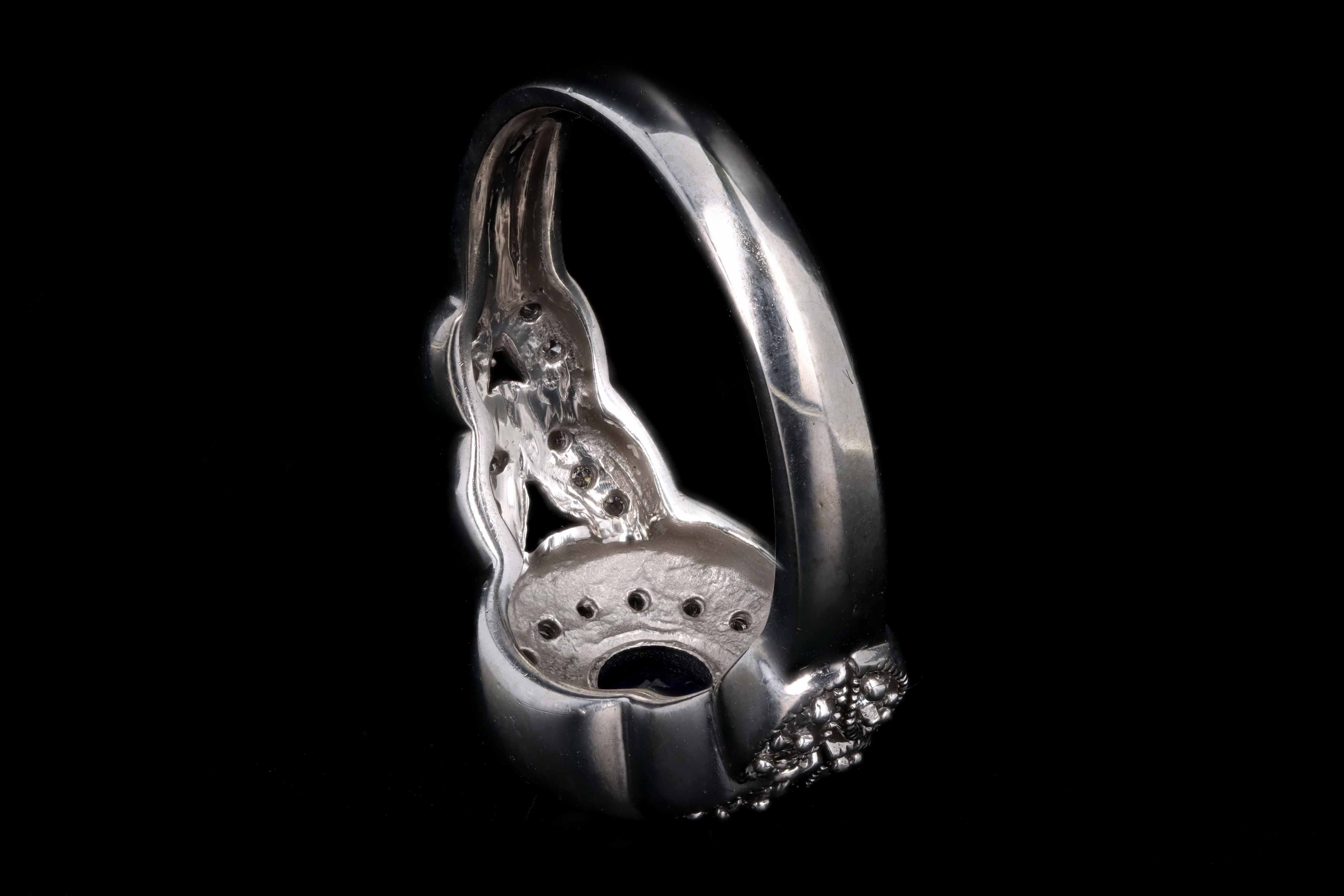 14K White Gold .50 Carat Round Natural Sapphire & Diamond Halo Ring - Queen May