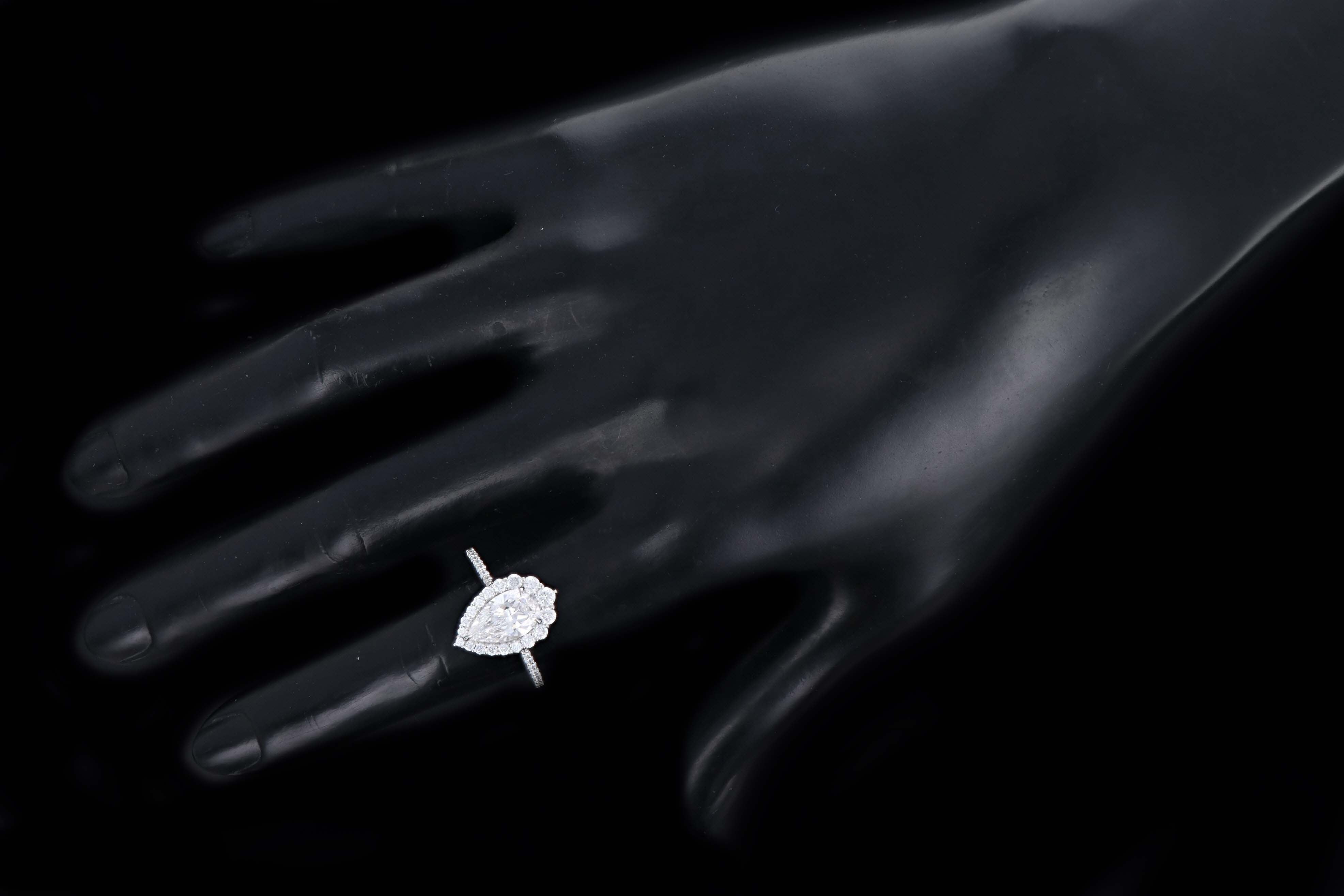 Platinum 1.63 Carat Pear Cut Diamond Graduated Halo Engagement Ring GIA Certified - Queen May