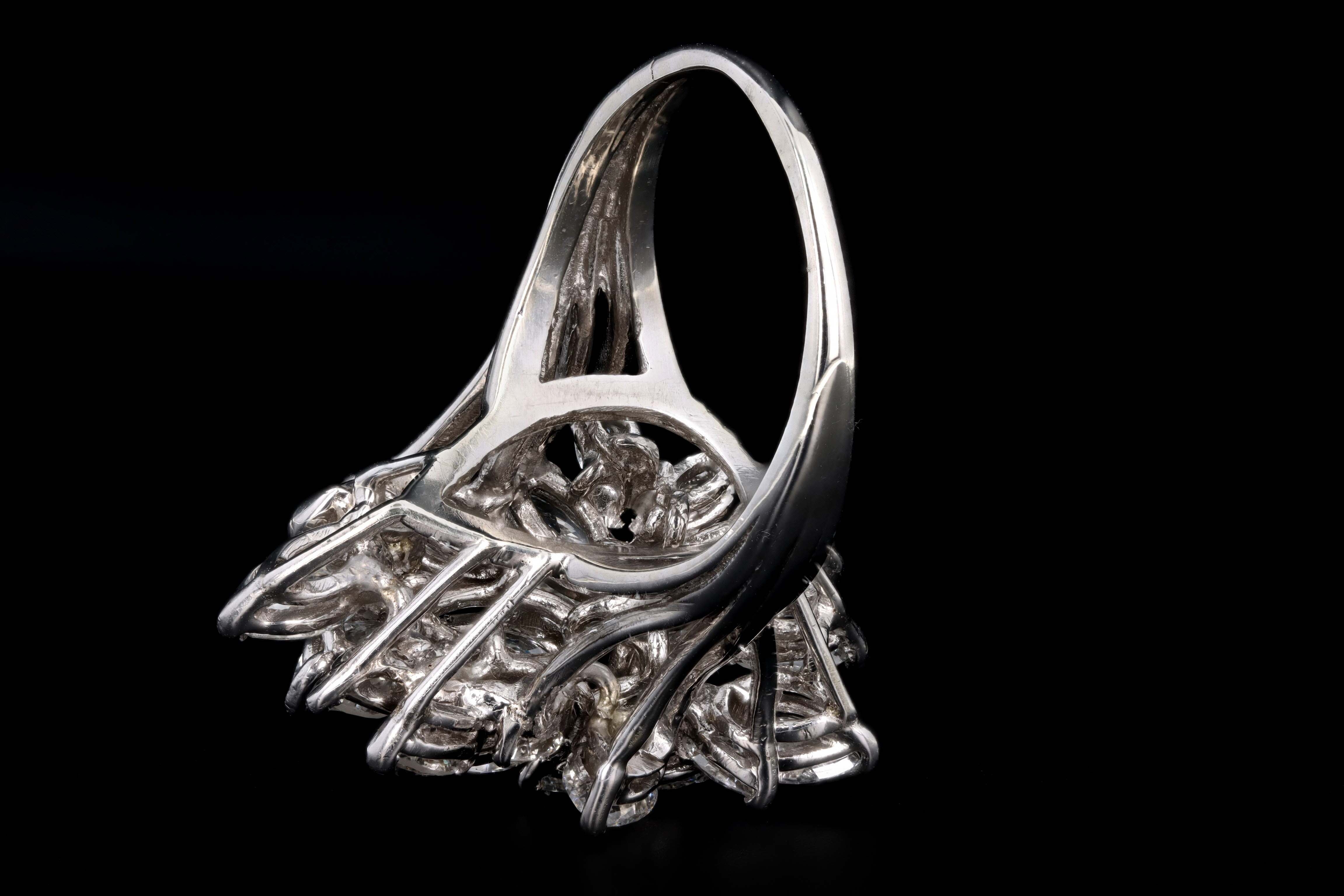 Retro 14K White Gold 6.0 Carat Total Weight Pear Cut Diamond Cluster Ring - Queen May