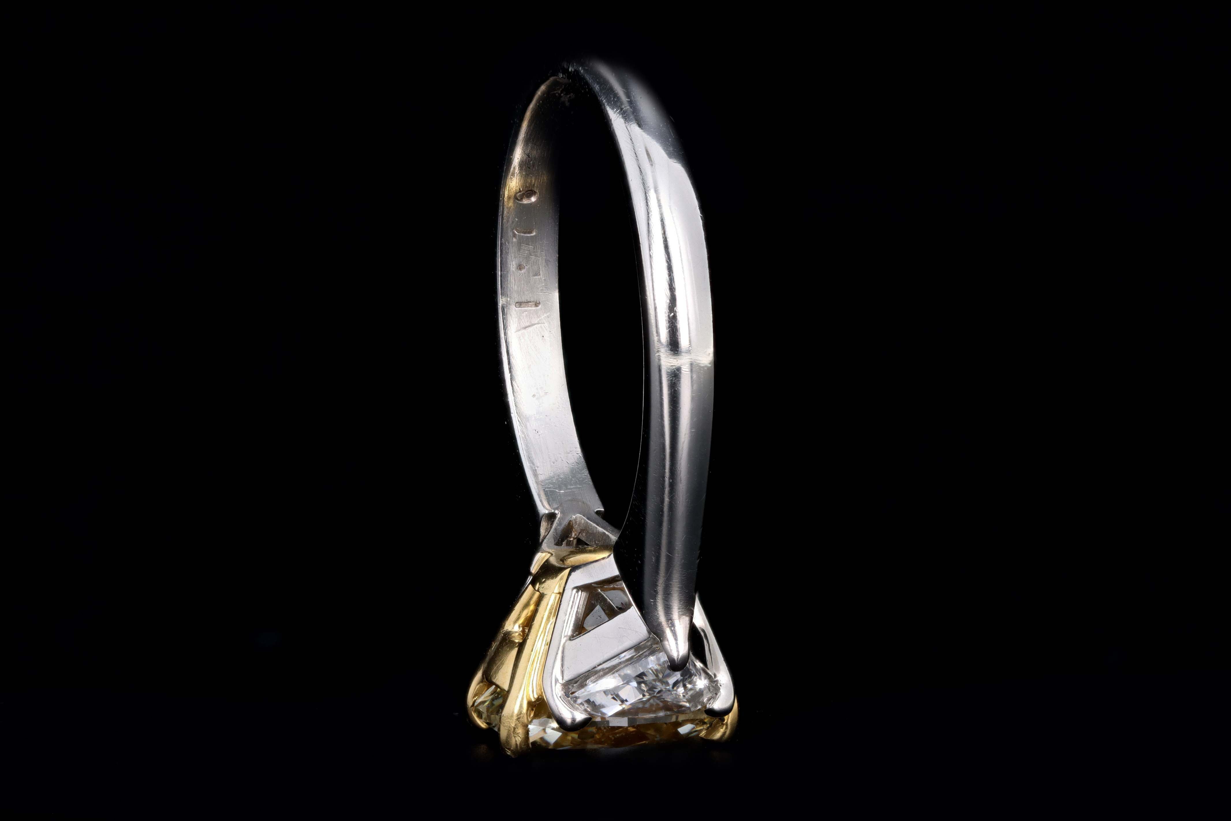 Platinum and 22K Yellow Gold 1.76 Carat Oval Cut Fancy Yellow Diamond Engagement Ring - Queen May