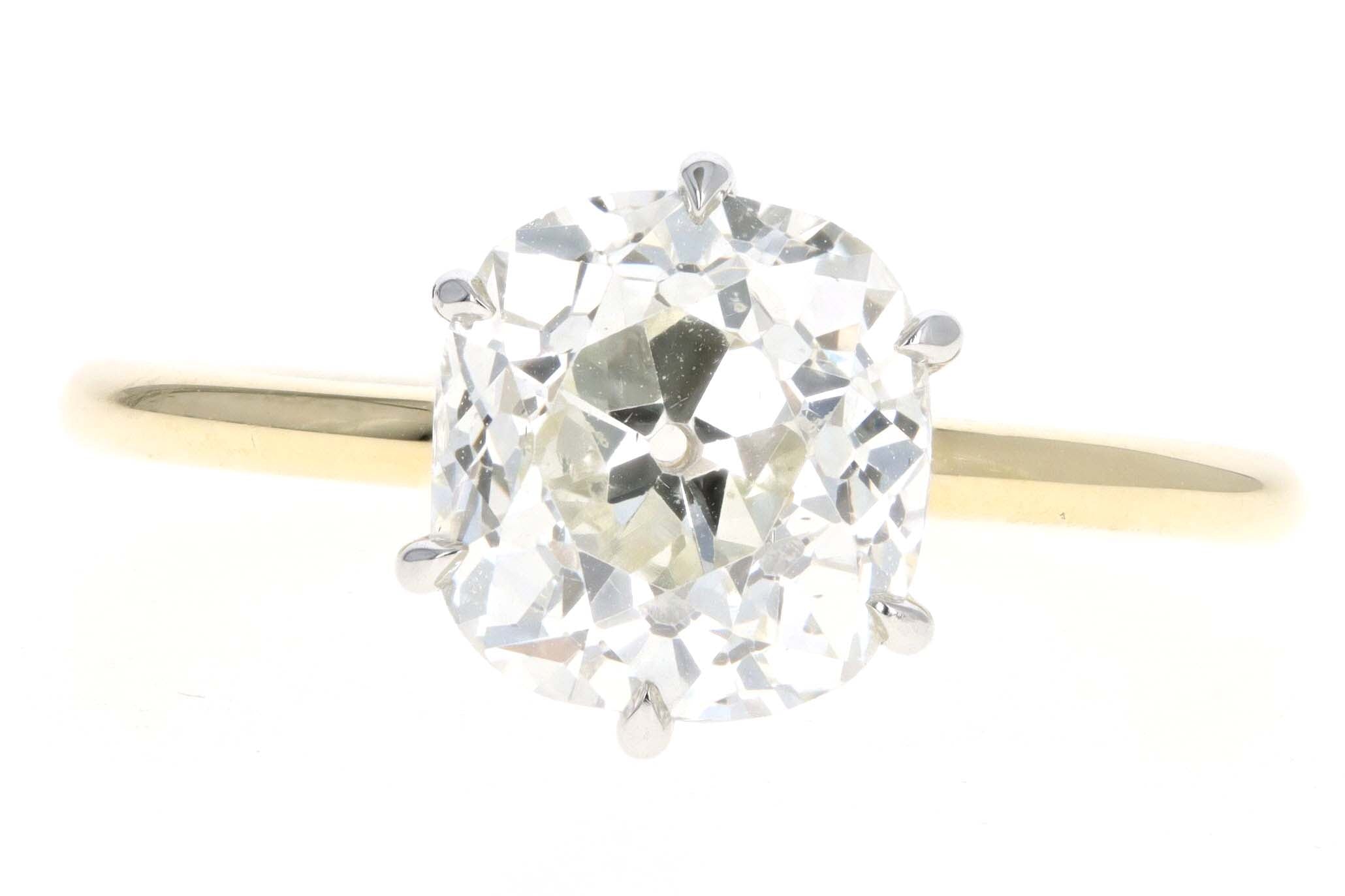 18K Yellow Gold & Platinum 2.84 Carat Old Mine Cut Diamond Solitaire Engagement Ring GIA Certified - Queen May