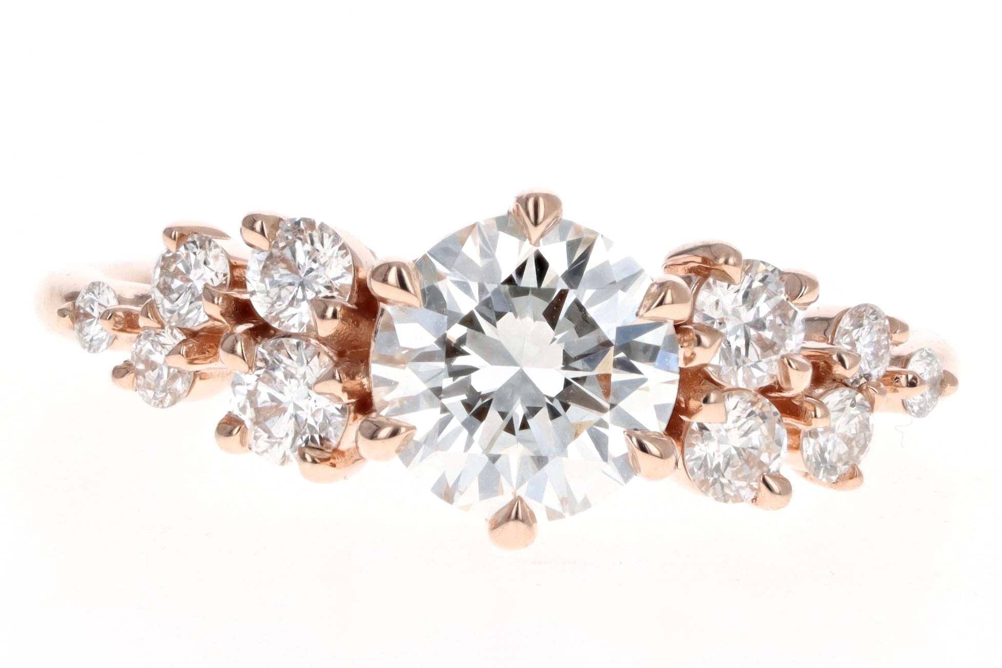 14K Rose Gold 1.00 Carat Round Brilliant Cut Diamond Floral Engagement Ring GIA Certified - Queen May