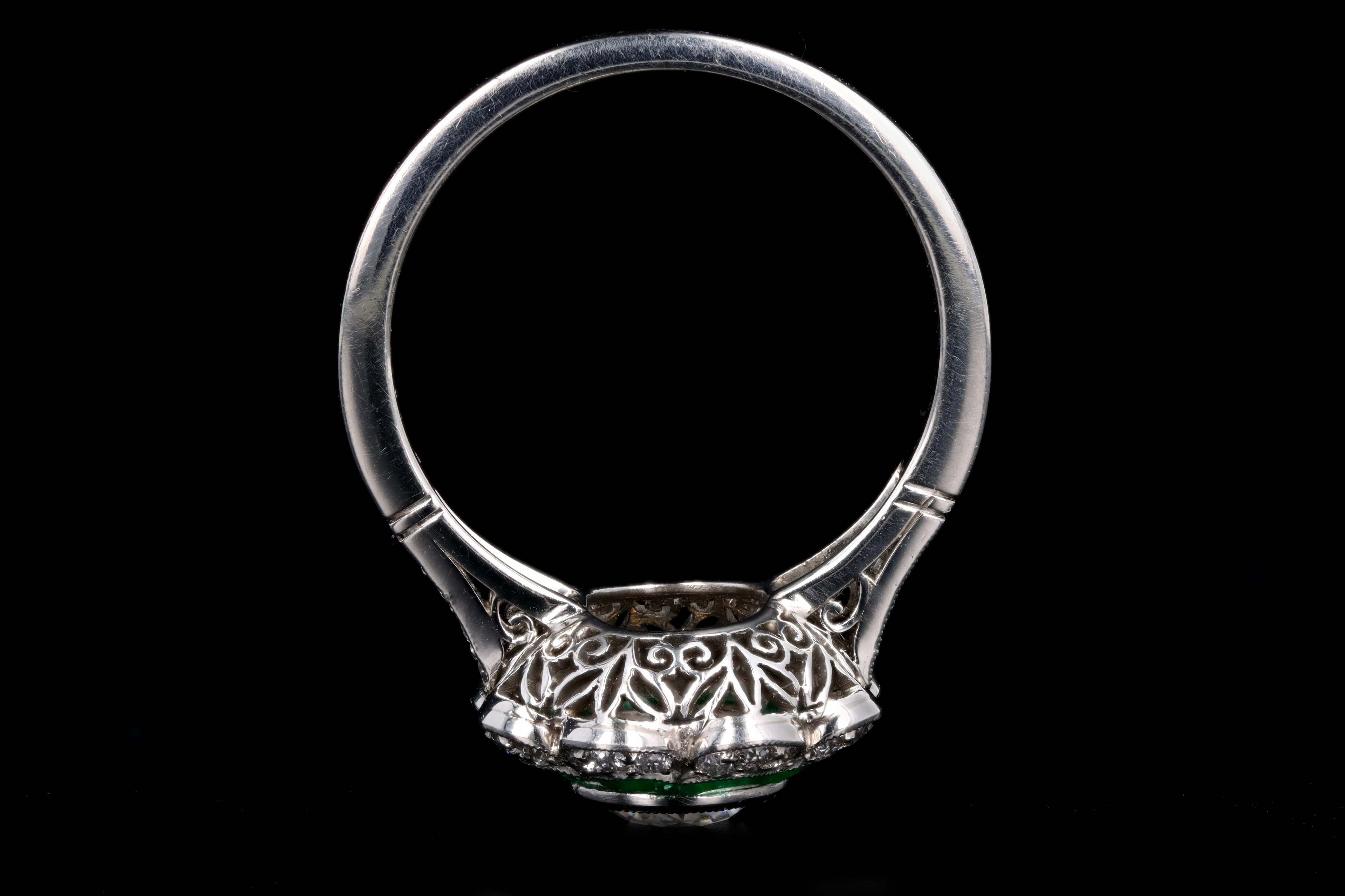 Art Deco Inspired Platinum 1.03 Carat Old European Diamond & Natural Emerald Engagement Ring - Queen May