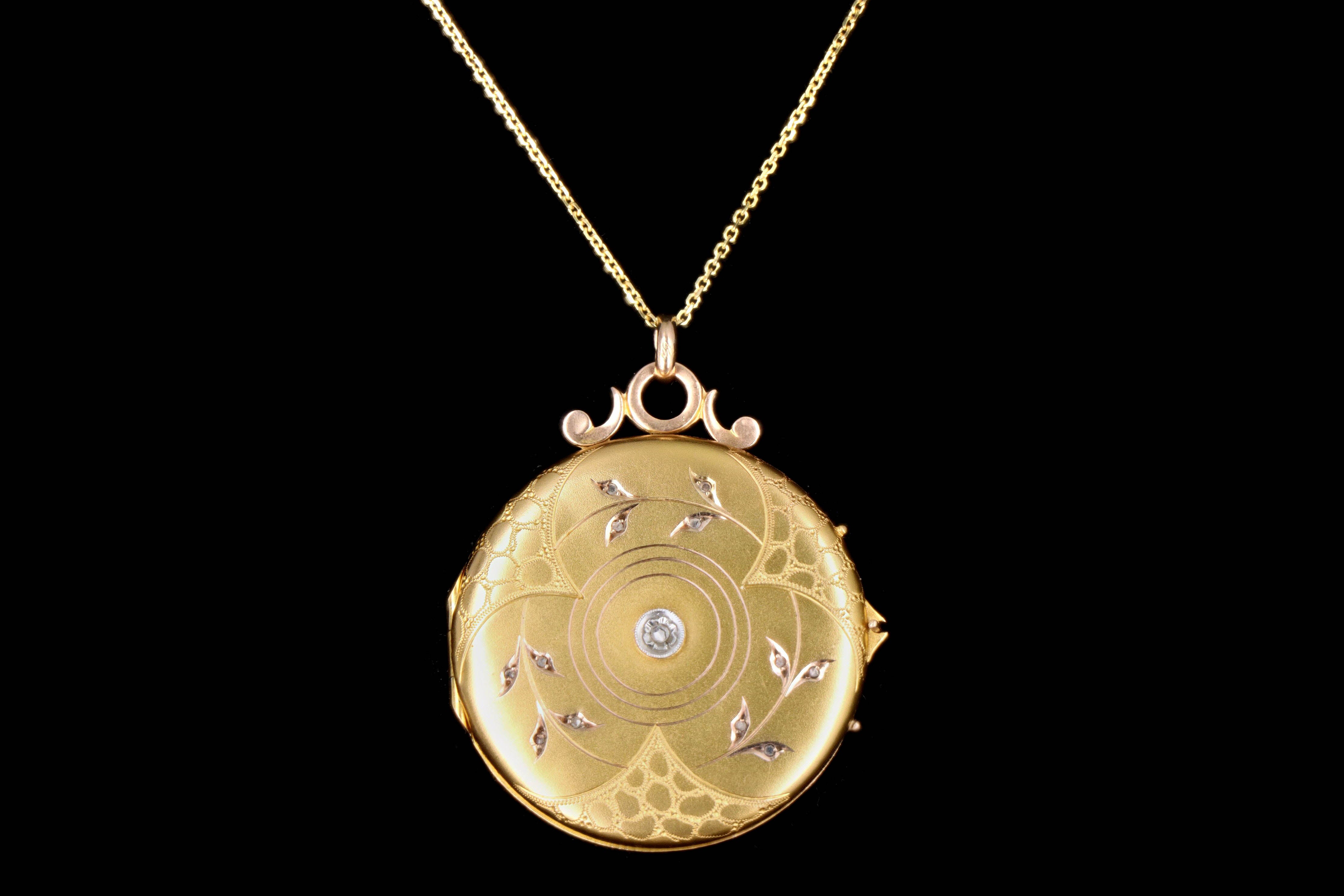 Victorian 15K Yellow Gold Rose Cut Diamond Locket Pendant Necklace - Queen May