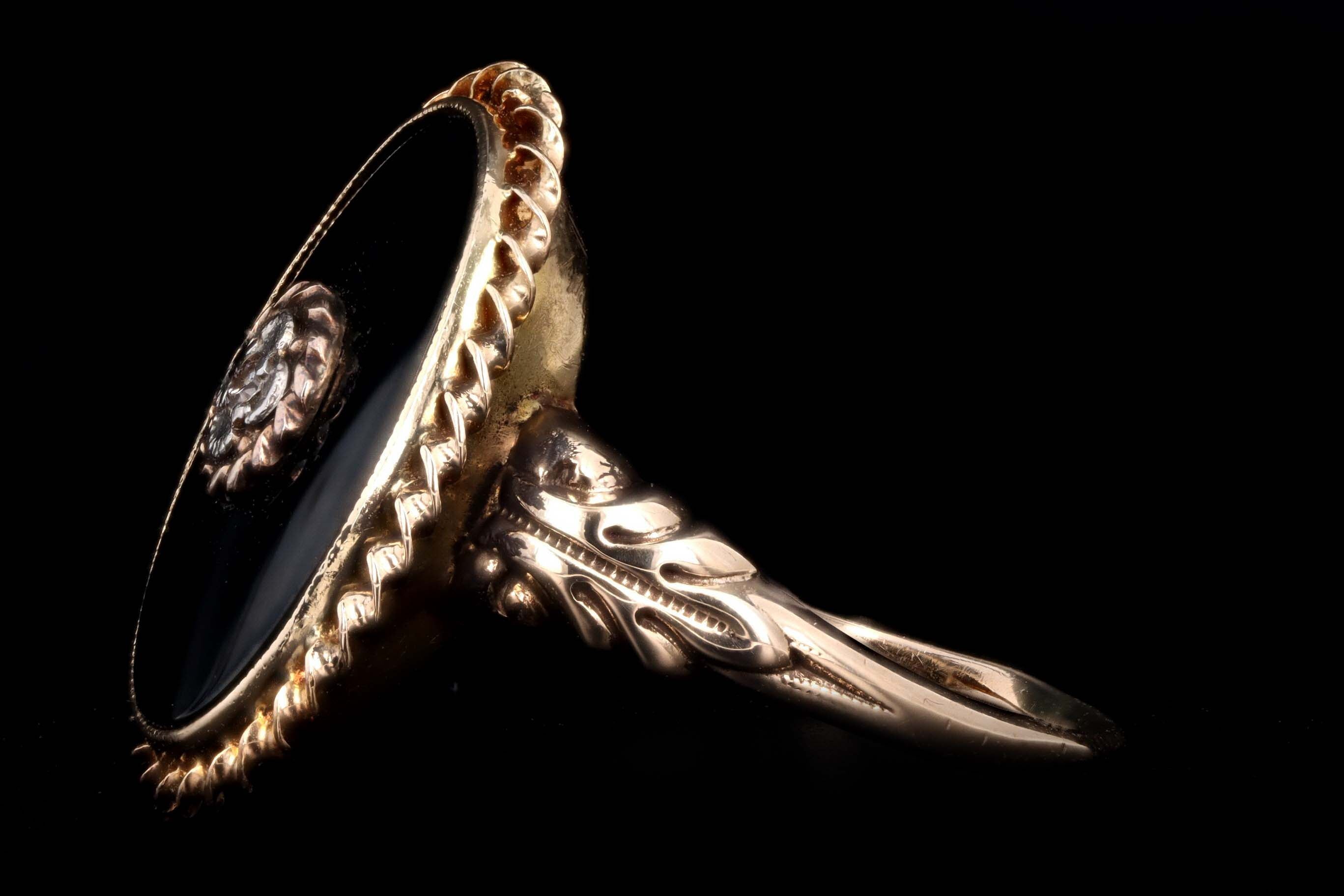 Victorian Inspired 10K Yellow Gold Onyx & Diamond Ring - Queen May