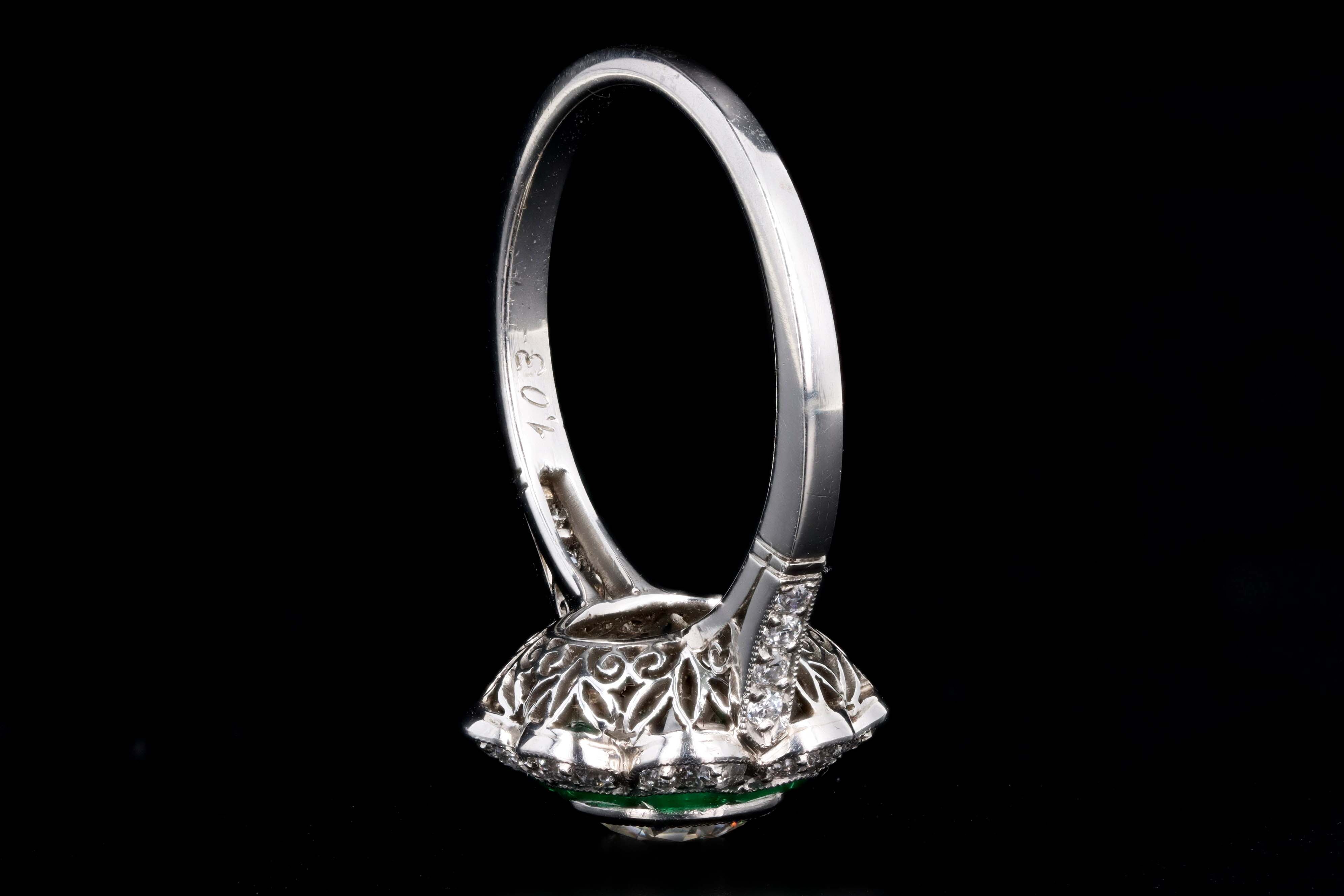 Art Deco Inspired Platinum 1.03 Carat Old European Diamond & Natural Emerald Engagement Ring - Queen May