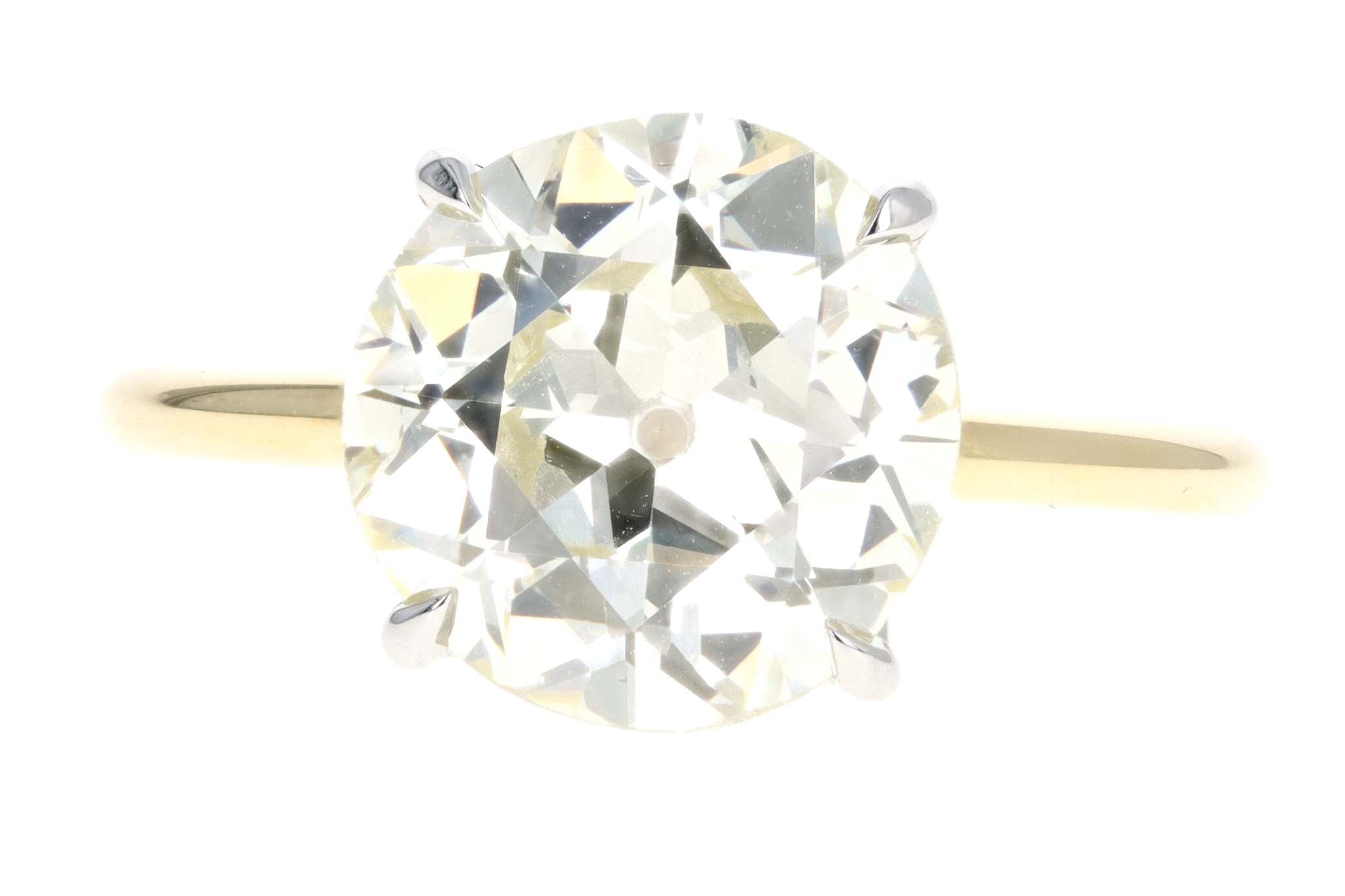 18K Yellow Gold & Platinum 4.51 Carat Old European Cut Diamond Solitaire Engagement Ring - Queen May