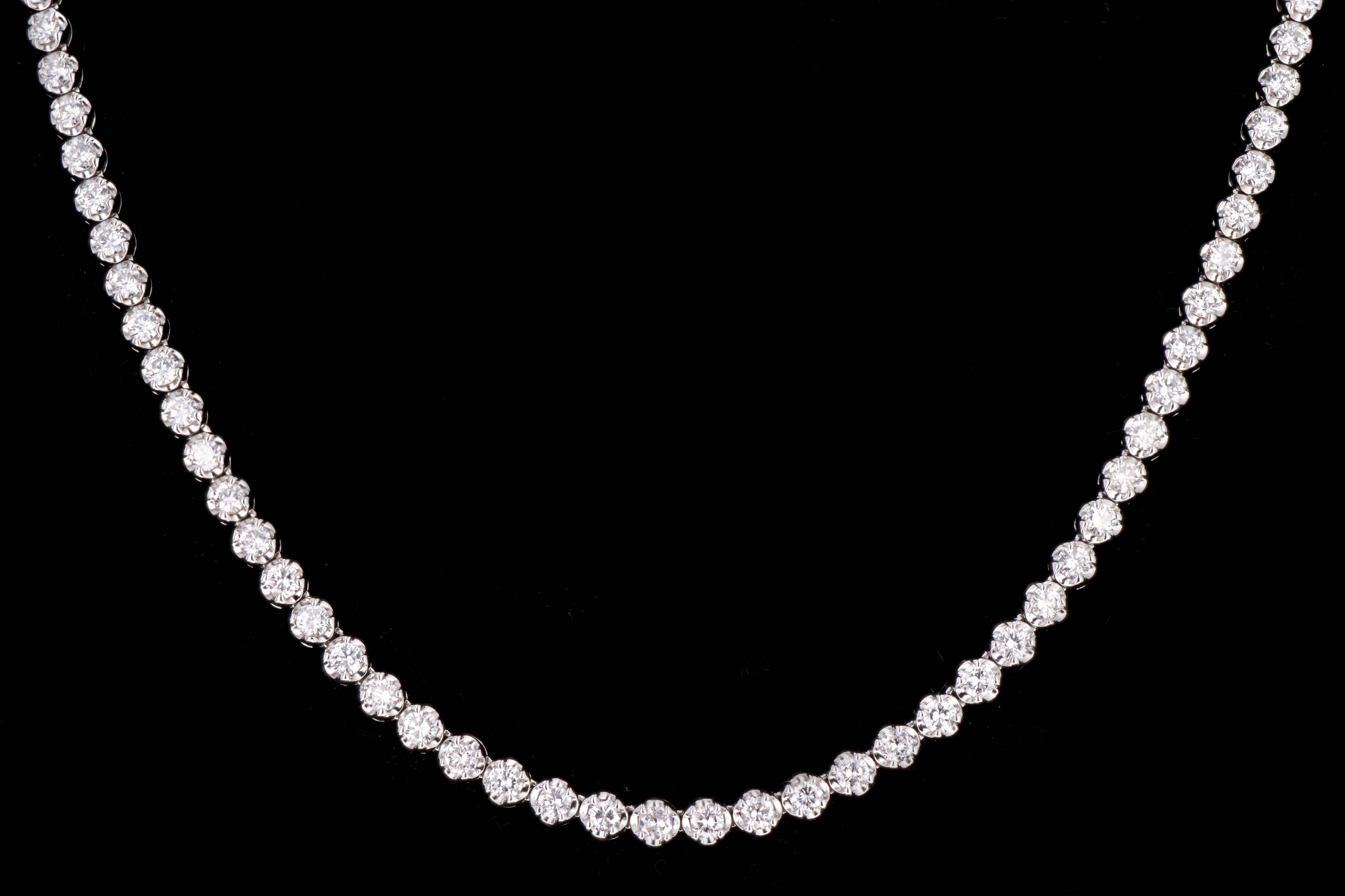 14K White Gold 5.19 Carat Total Weight Round Diamond Adjustable Bolo Tennis Necklace - Queen May
