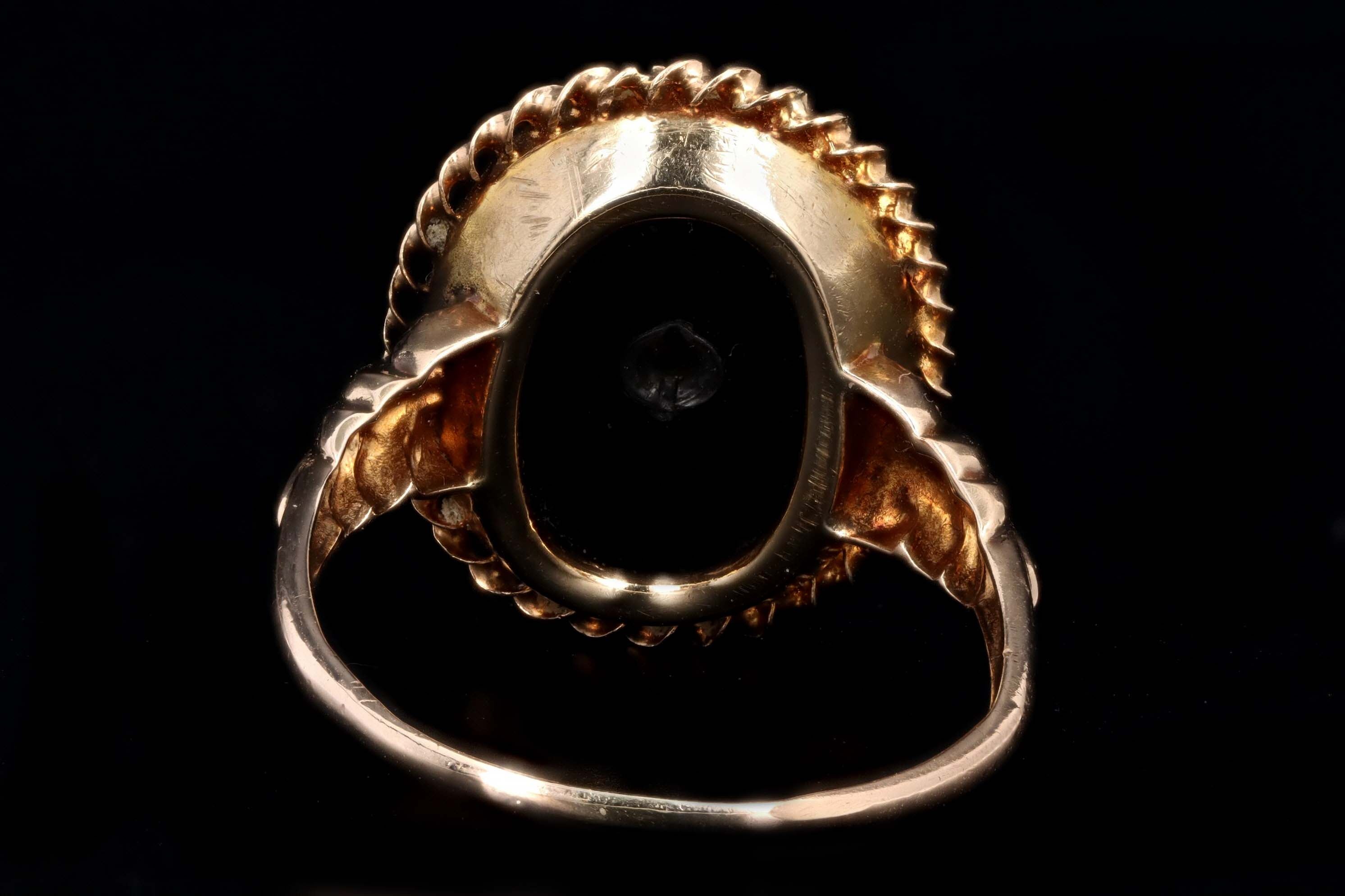 Victorian Inspired 10K Yellow Gold Onyx & Diamond Ring - Queen May