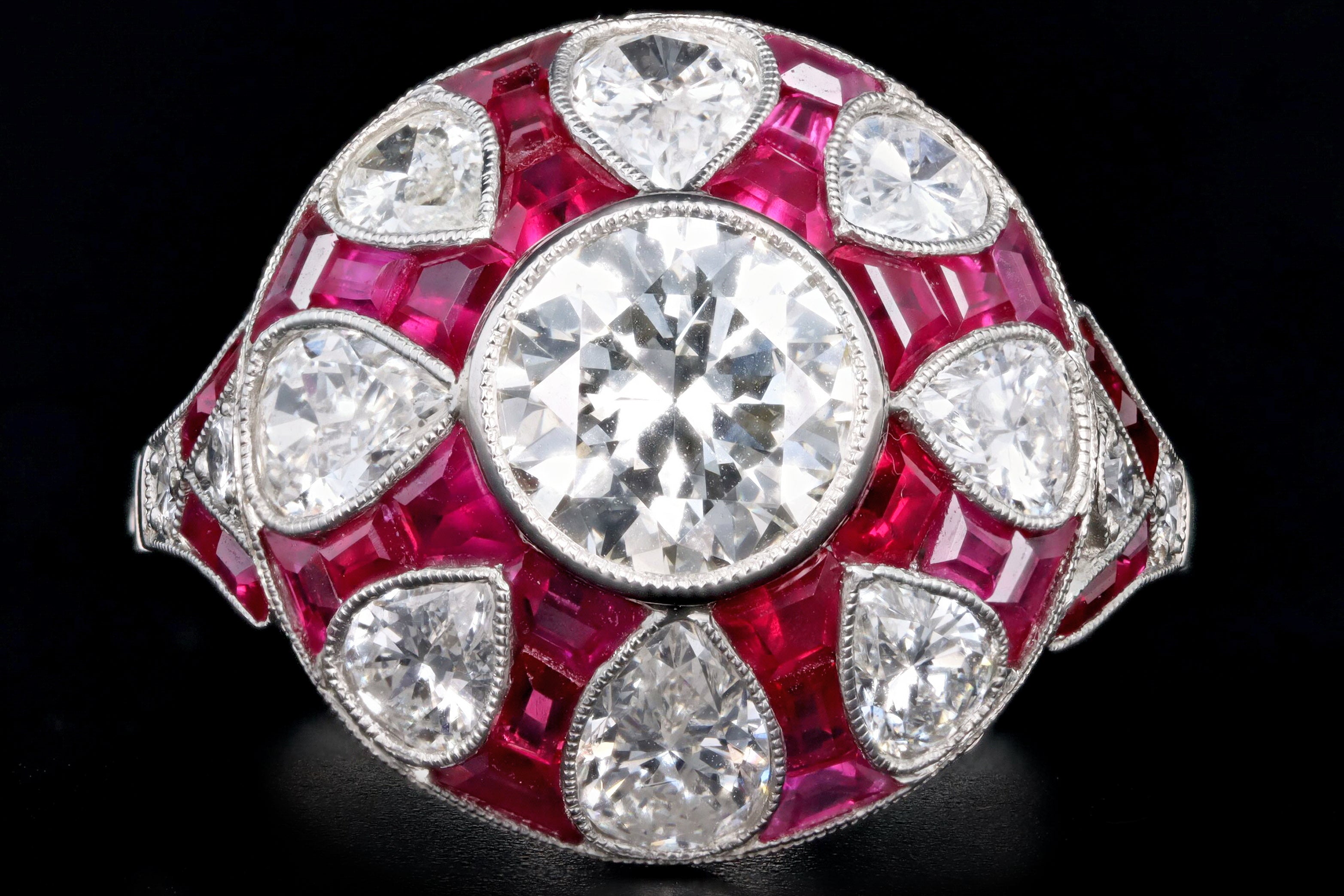 Art Deco Inspired Platinum 1.14 Carat Old European Cut Diamond & Natural Ruby Ring - Queen May