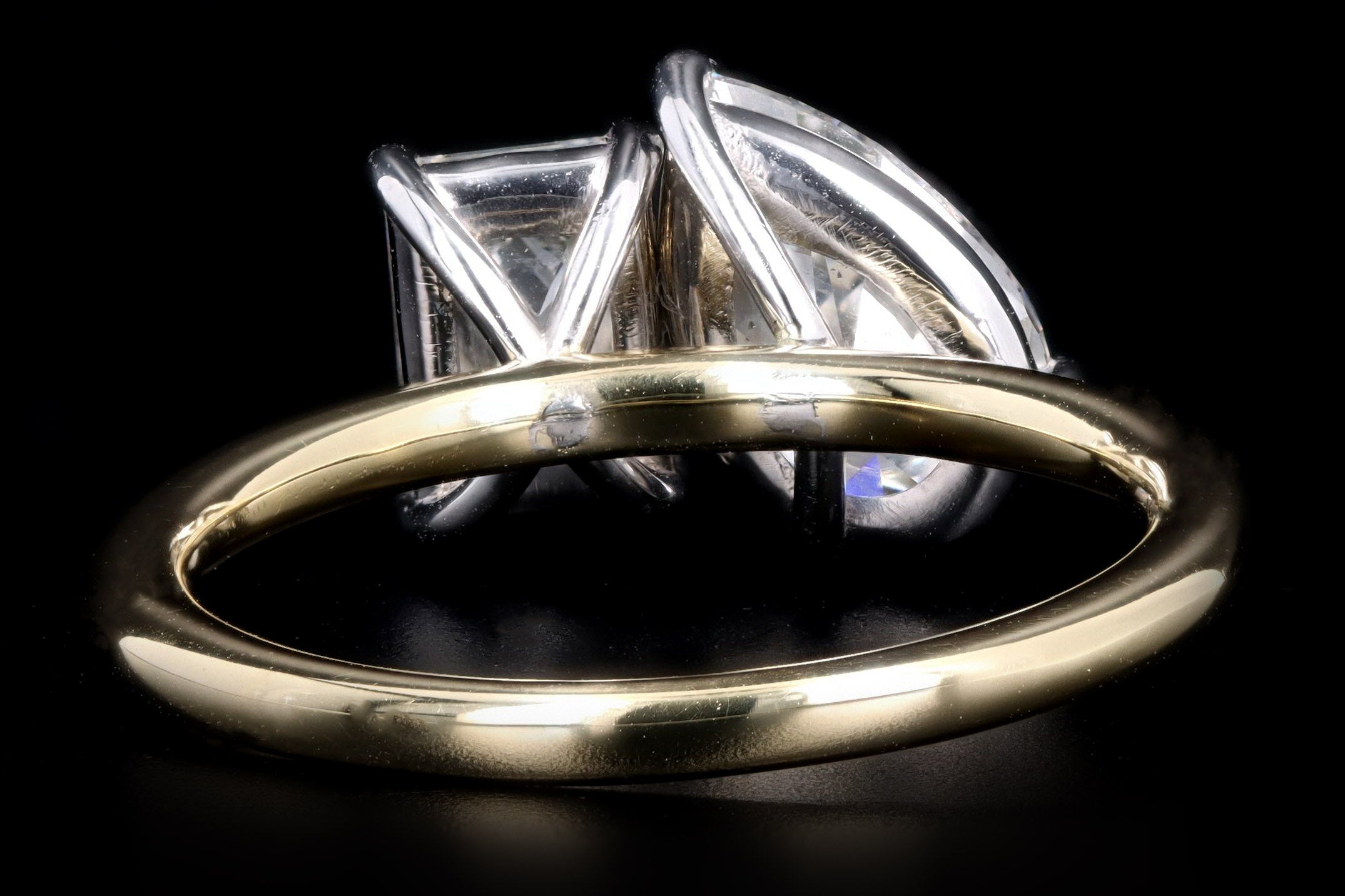 18K Yellow Gold Platinum Pear Cut Diamond & Emerald Cut Diamond Two Stone Engagement GIA Certified - Queen May