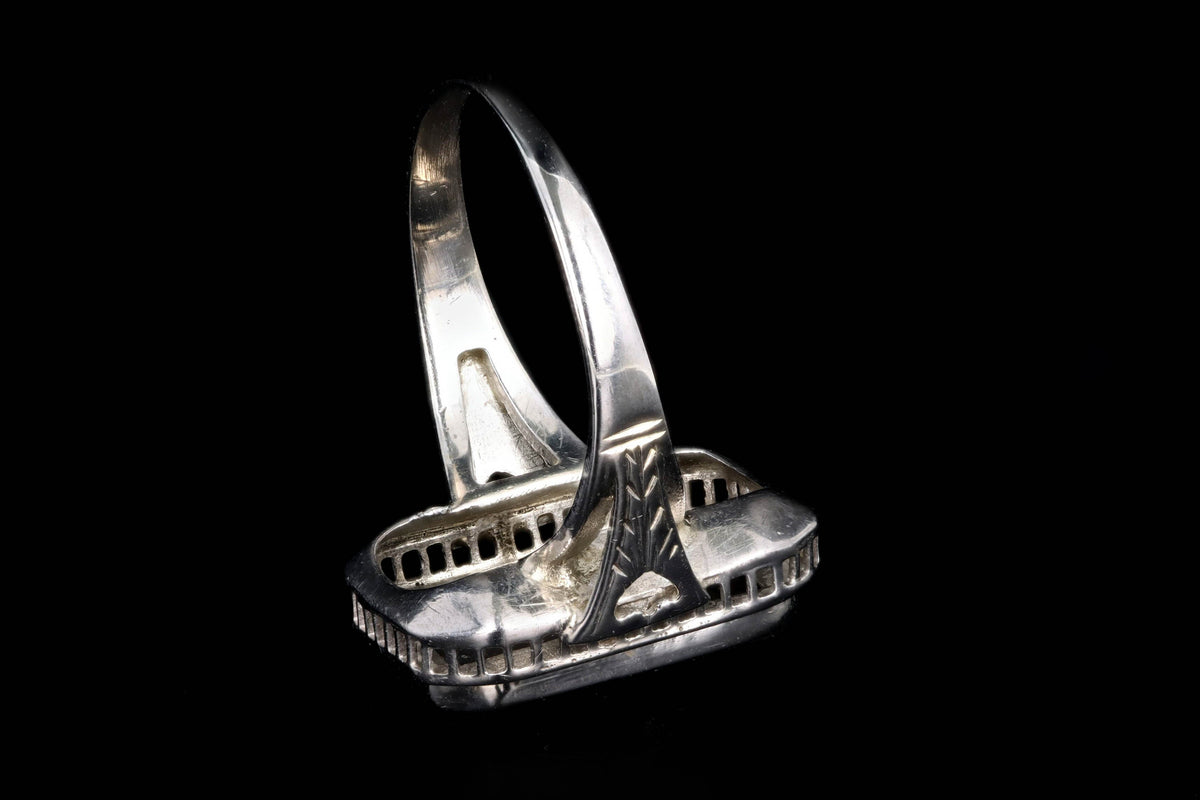 Art Deco 14K White Gold Black Onyx & Antique Single Cut Diamond Ring - Queen May