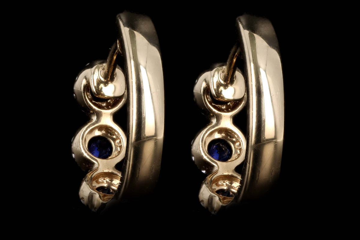 14K Yellow Gold Sapphire & Diamond Halo Huggie Earrings - Queen May