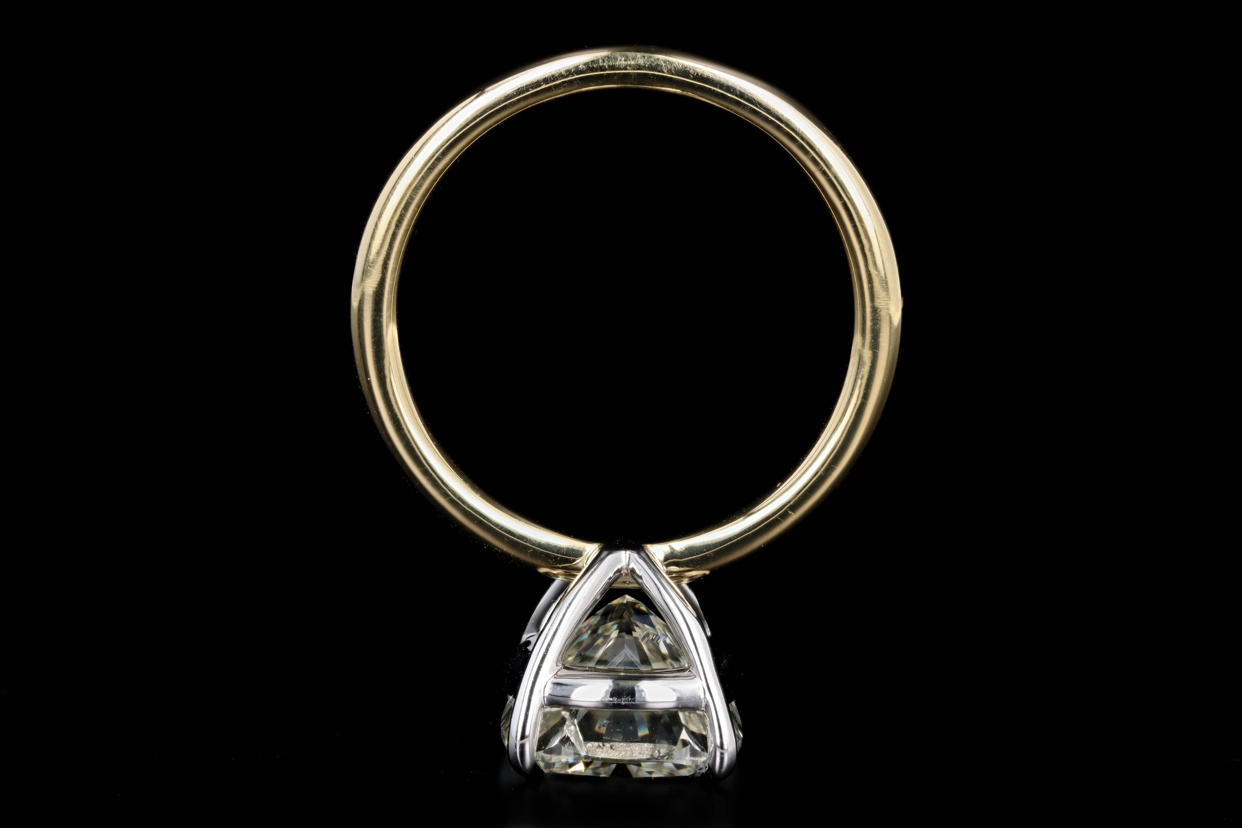 18K Yellow Gold & Platinum 5.26 Carat Cushion Cut Diamond Solitaire Engagement Ring GIA Certified - Queen May
